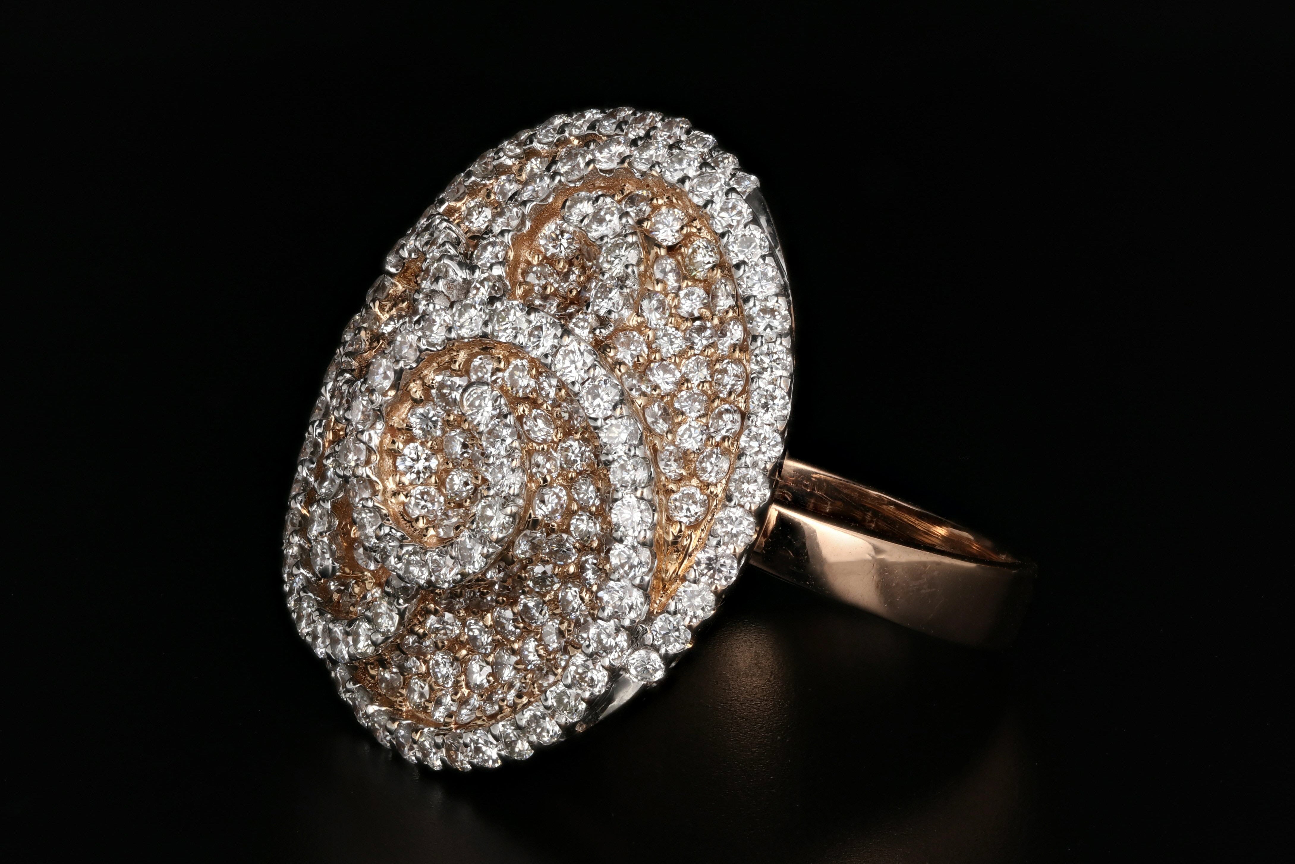 New 18K Rose Gold 4.08 Carat Diamond Weight Total Cocktail Ring - Queen May