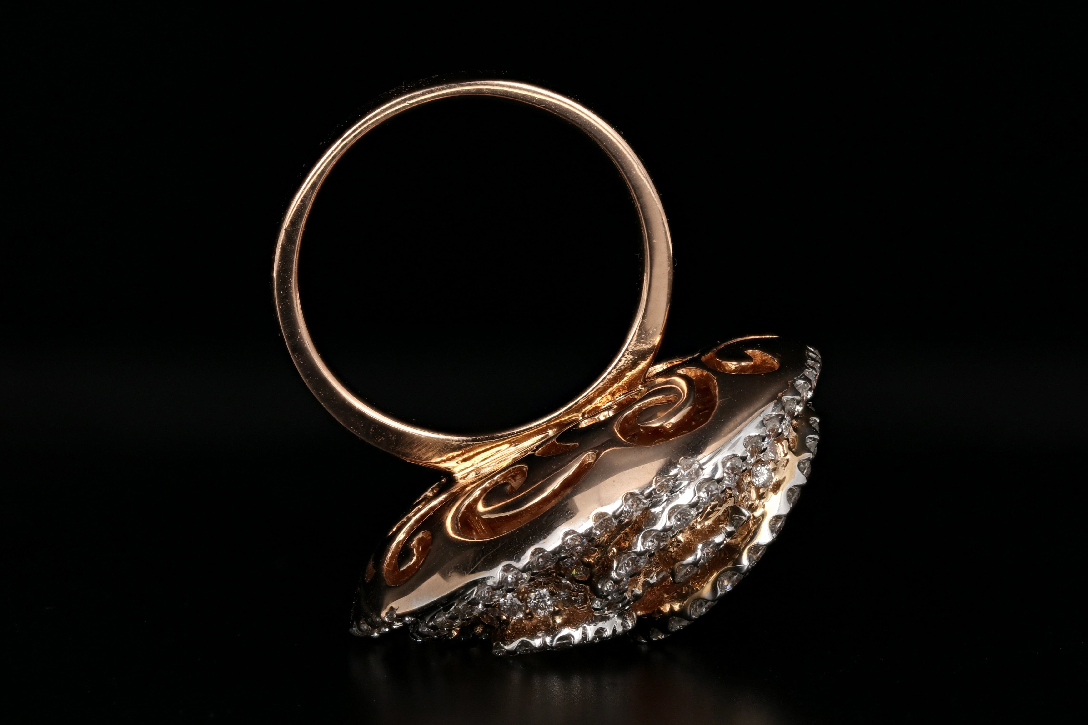 New 18K Rose Gold 4.08 Carat Diamond Weight Total Cocktail Ring - Queen May