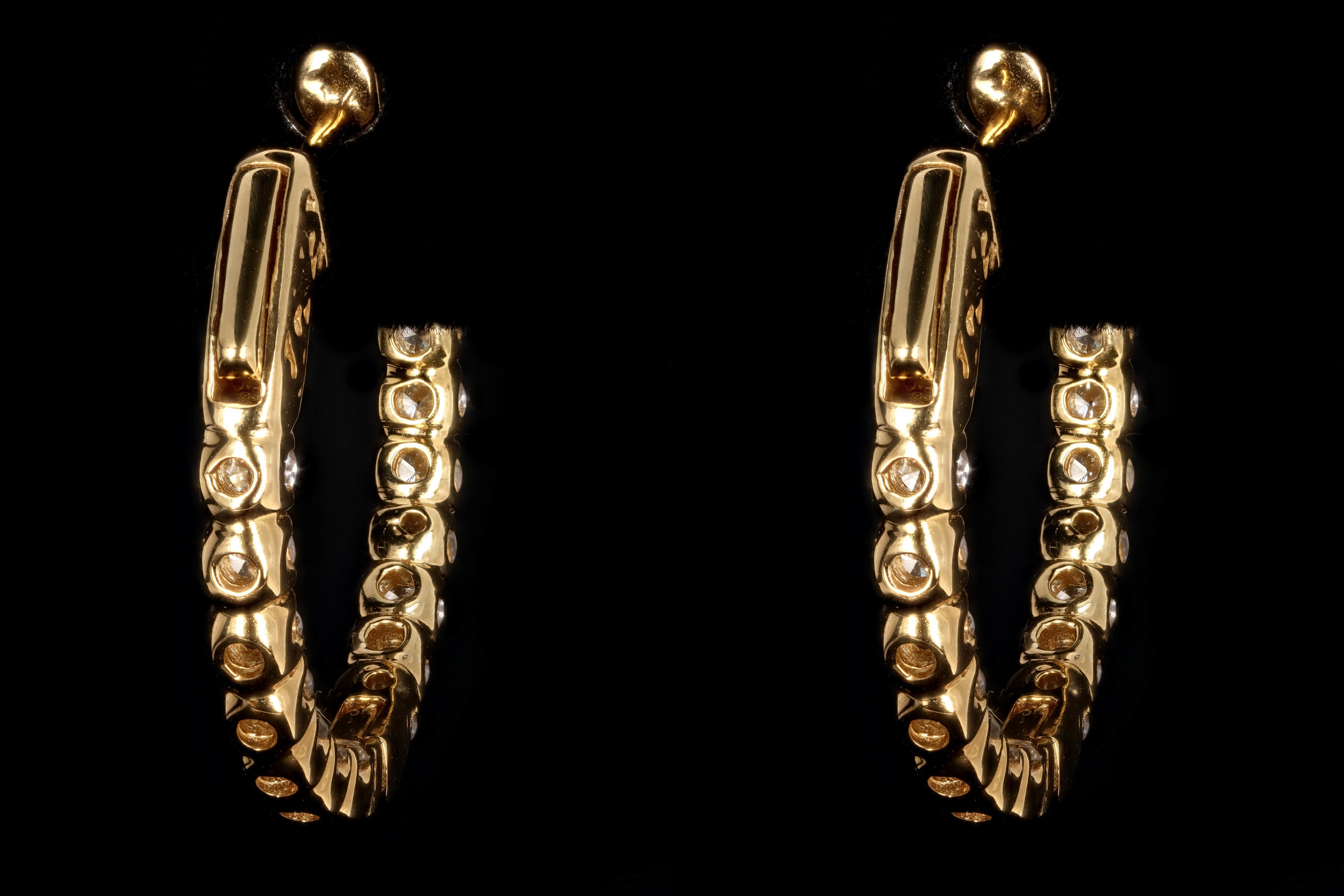 New 14K Yellow Gold 2.98 Carat Total Weight Round Brilliant Diamond Inside-Out Hoop Earrings - Queen May