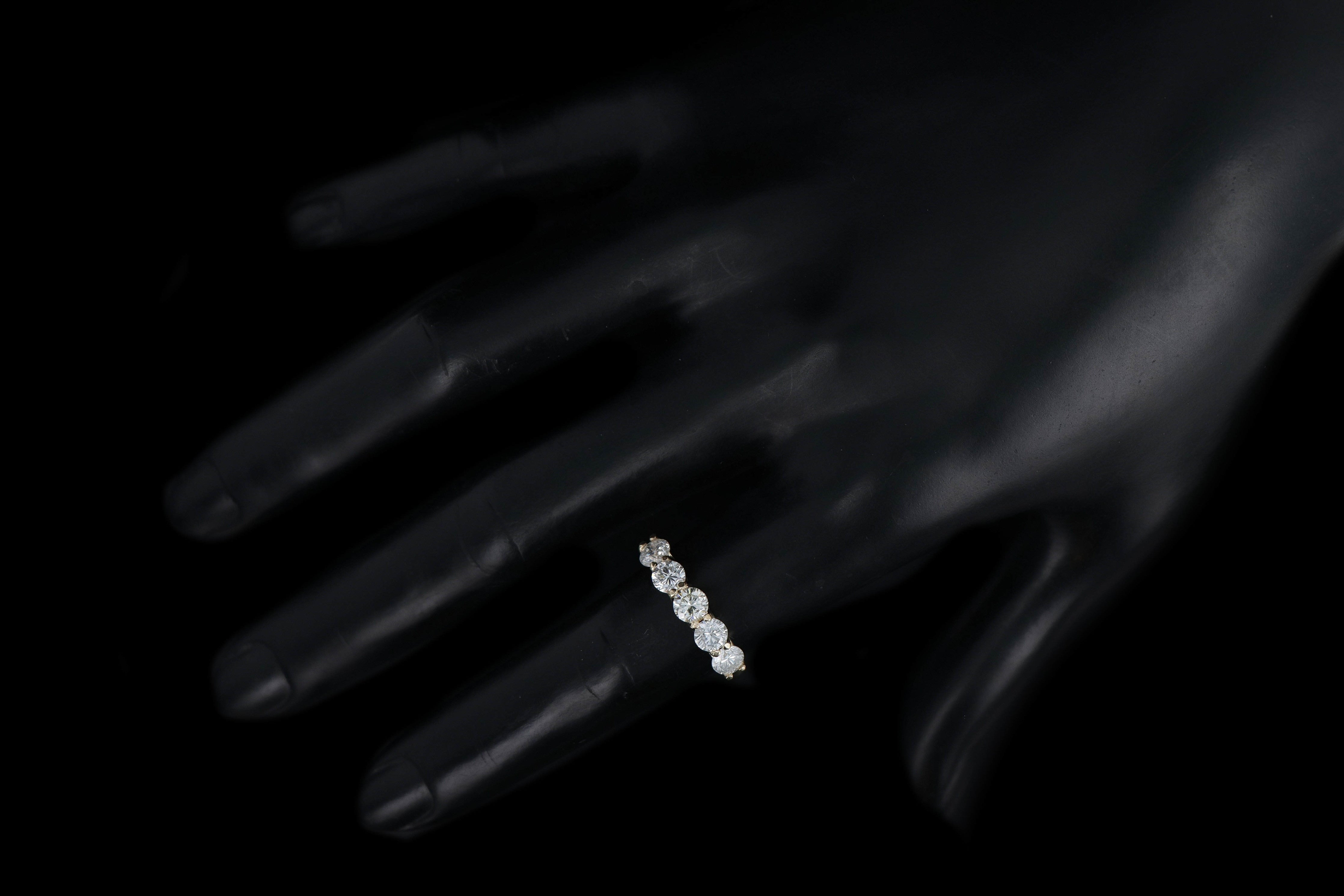 New 14K Yellow Gold 1.52 Carat Round Brilliant Cut Diamond Five Stone Band - Queen May