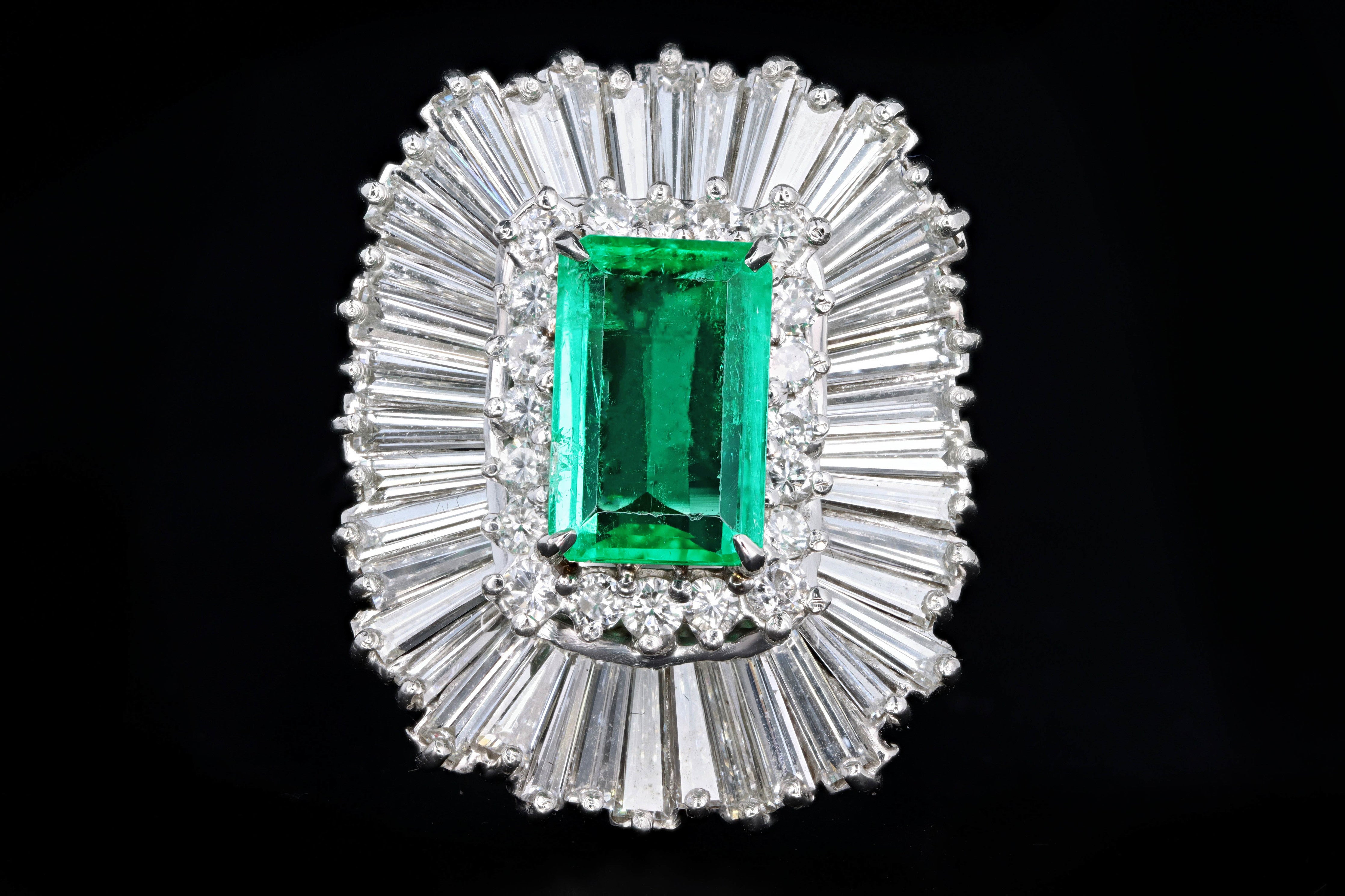 Retro Platinum 2.29 Carat Colombian Emerald & Diamond Ring GIA Certified - Queen May