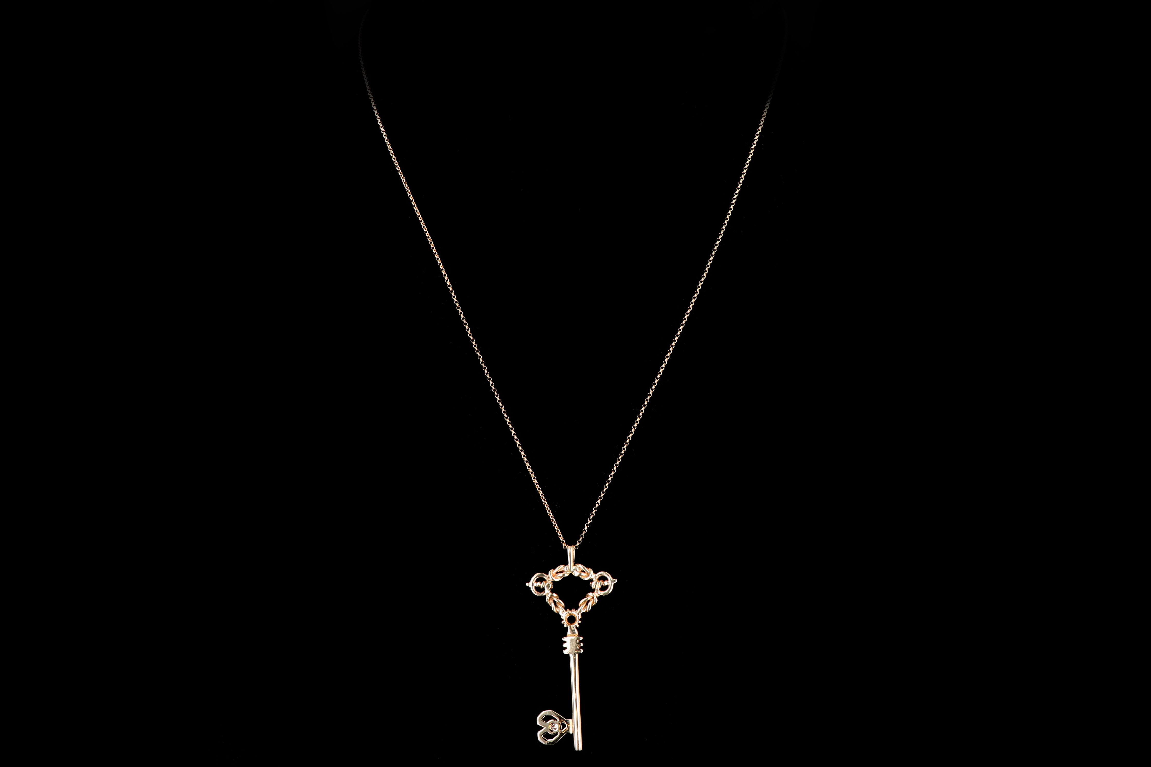 14K Yellow Gold Ornate Key Pendant with Diamond - Queen May
