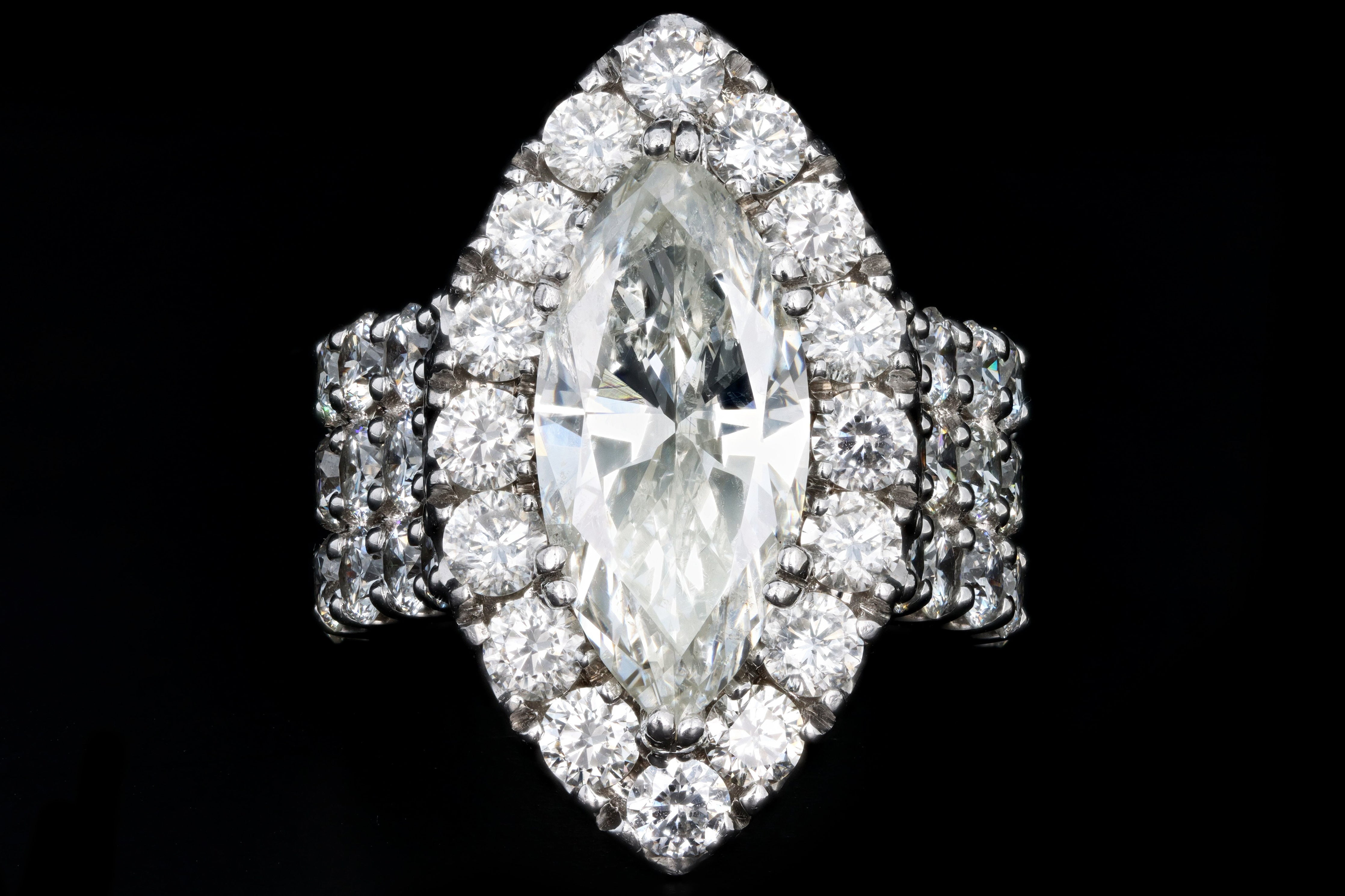 Modern 14K White Gold 4.05 Carat Marquise Cut Diamond Halo Engagement Ring GIA Certified - Queen May