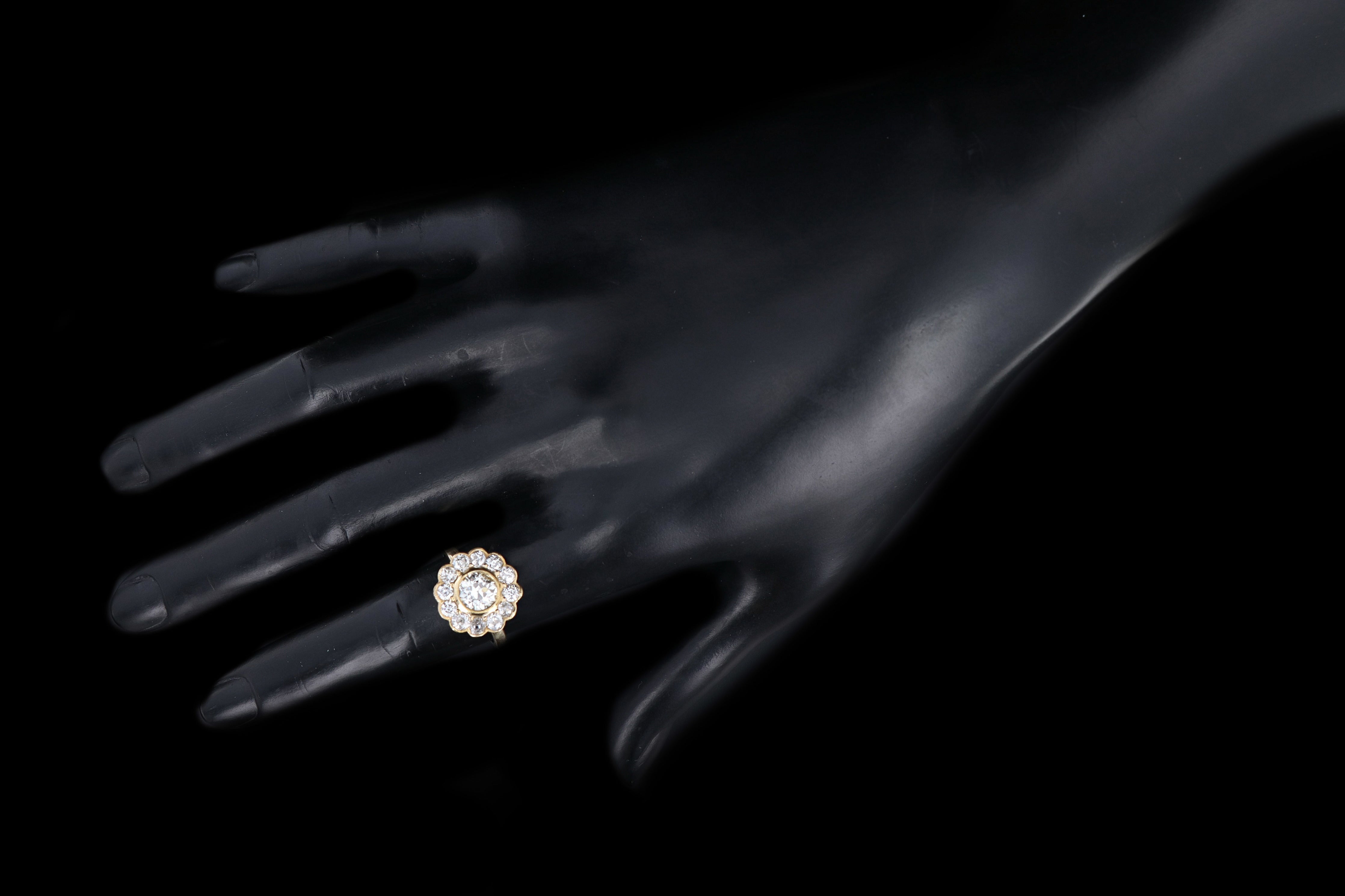 Edwardian Conversion 14K Yellow Gold 1.11 Carat Old European Cut Diamond Halo Ring GIA Certified - Queen May