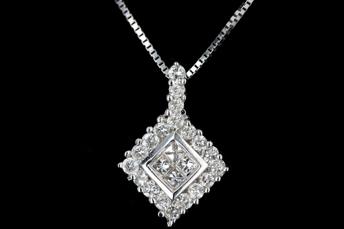 Modern 14K .65 Carat Princess Cut Diamond Cluster Pendant Necklace - Queen May