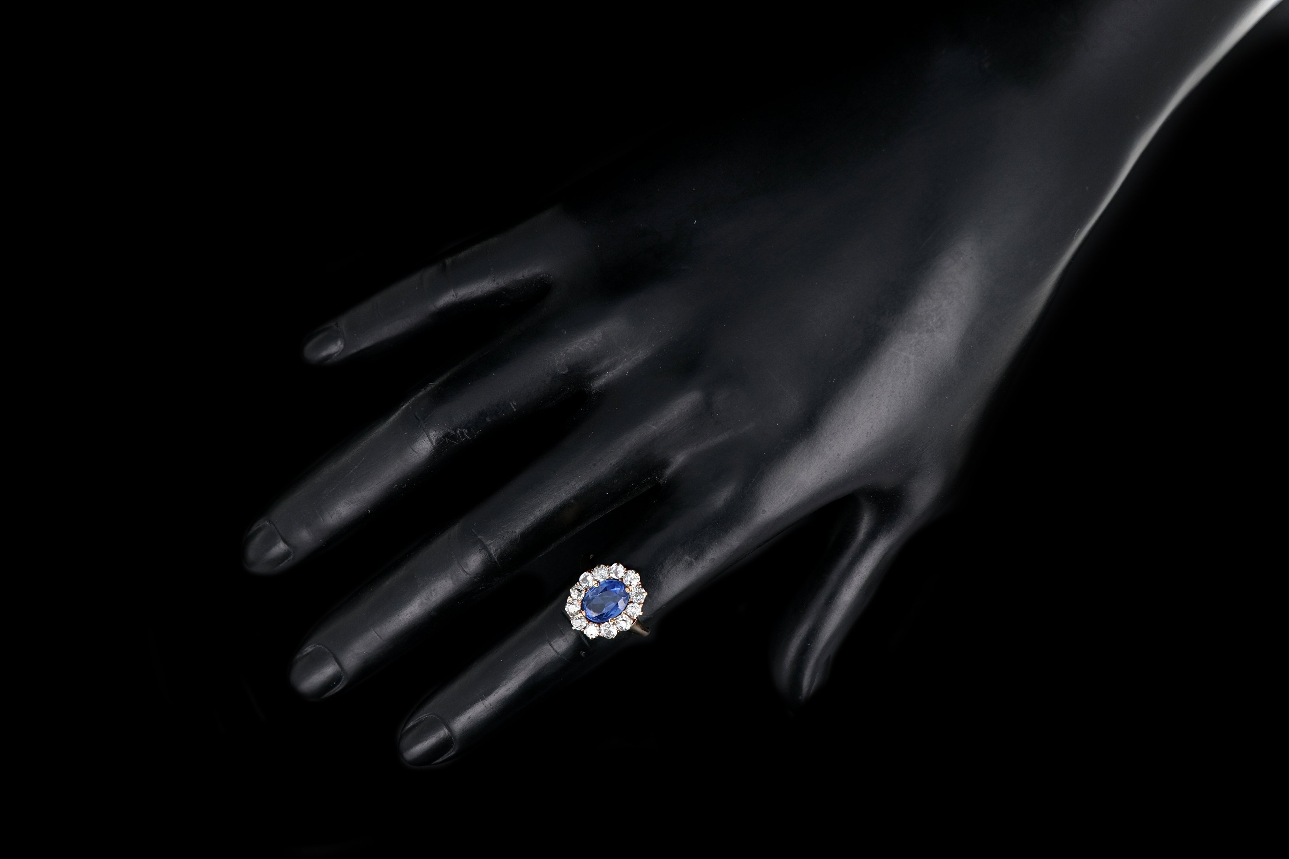 Victorian 14K Yellow Gold No Heat Ceylon 2.1 Carat Sapphire and Old Mine Diamond Ring GIA Certified - Queen May