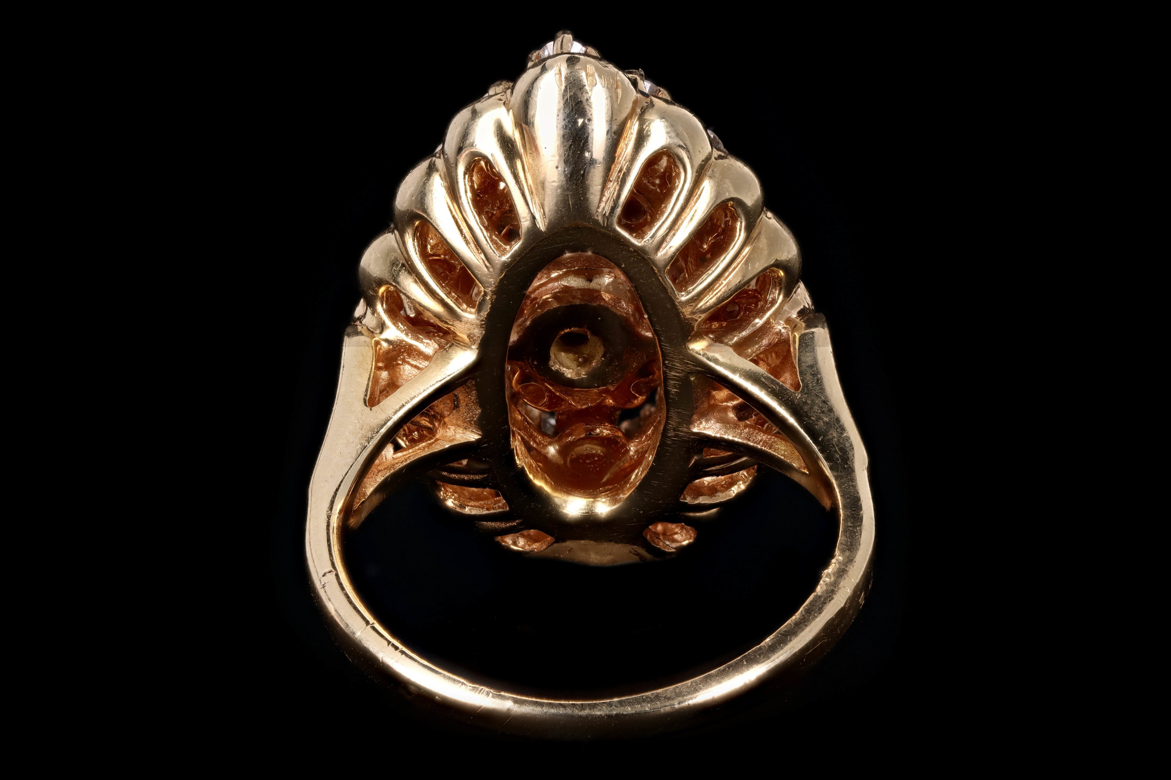 Modern Victorian Inspired 14K Yellow Gold 1.25 Carat Round Brilliant Diamond Navette Cluster Ring - Queen May