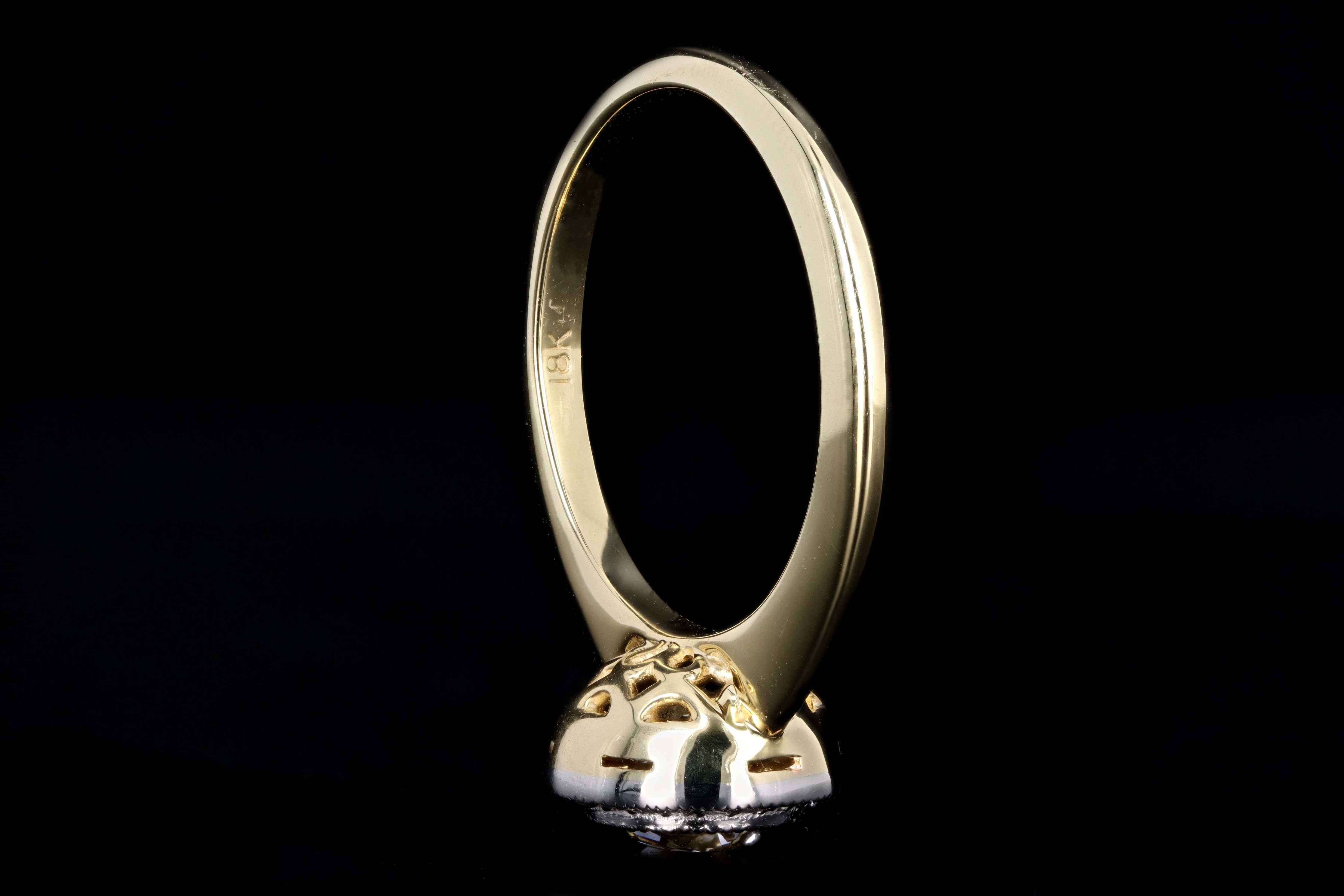 New 18K Yellow Gold & Platinum .99 Carat Old European Cut Diamond Halo Engagement Ring GIA Certified - Queen May