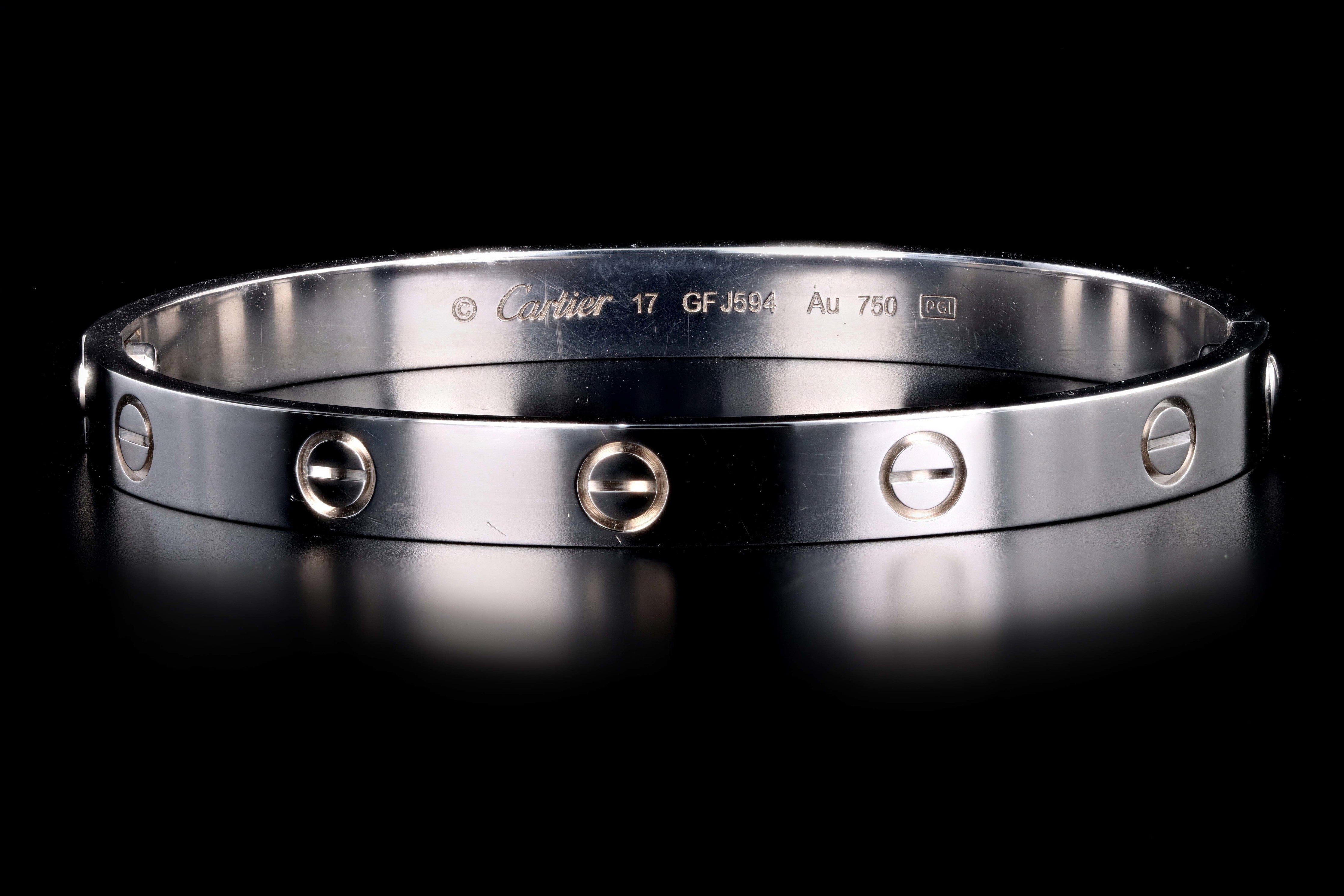 Modern Cartier 18K White Gold Love Bracelet Size 17 - Queen May