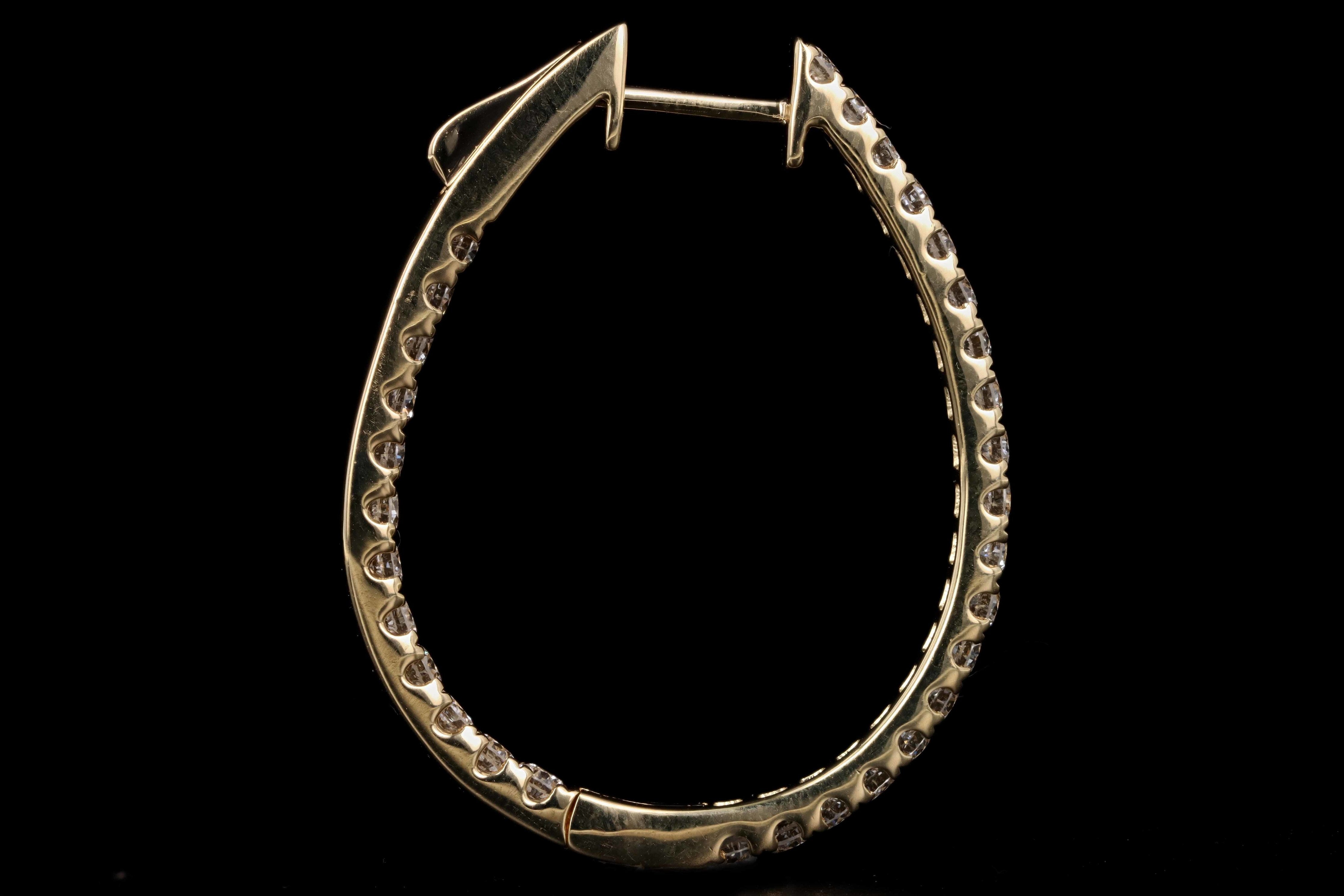 18K White or Yellow Gold 2.0 Carat Total Weight Diamond Inside Out Oval Hoop Earrings - Queen May