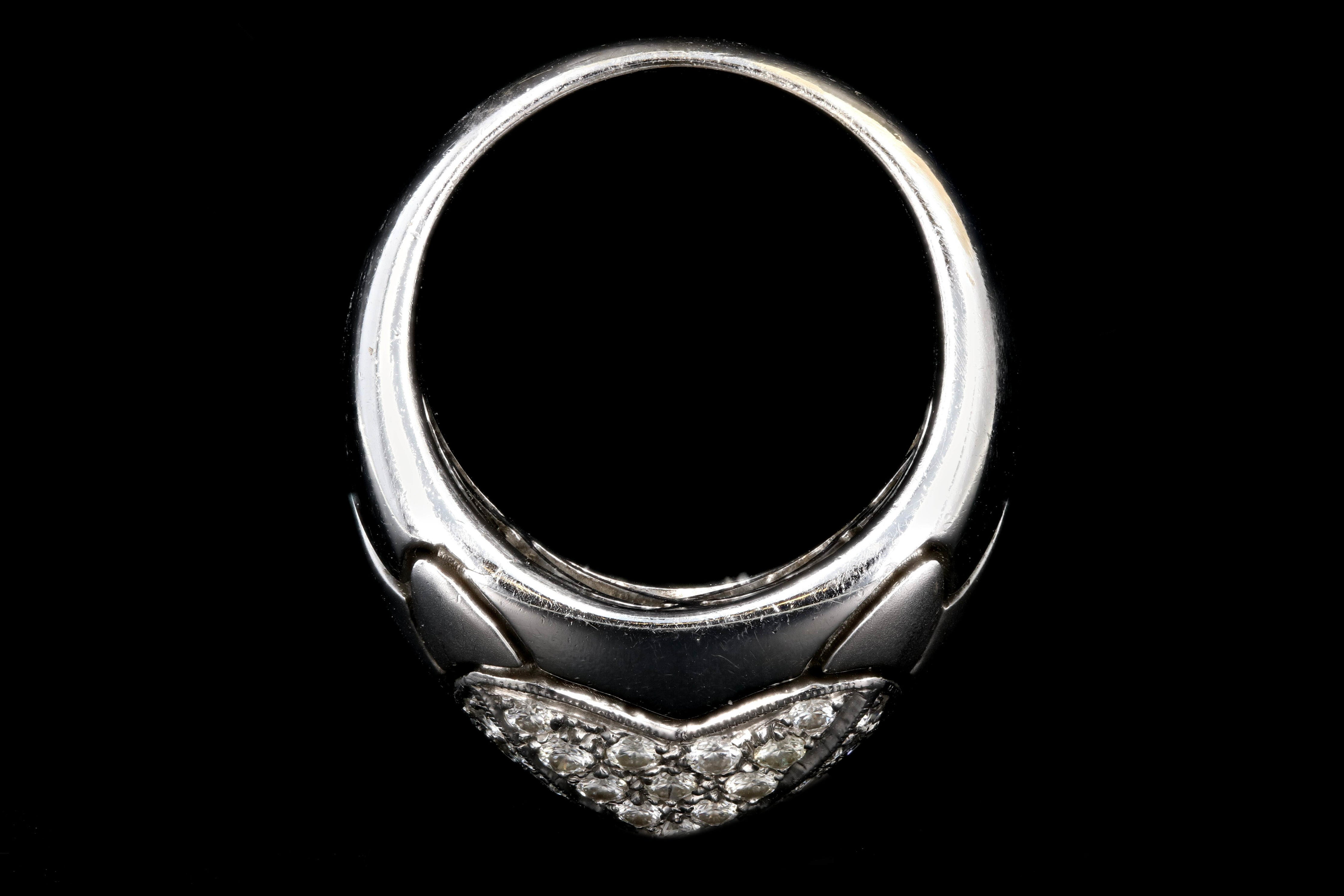 18K Brushed White Gold 1.2 CTW Pave Set Diamond Dome Ring - Queen May