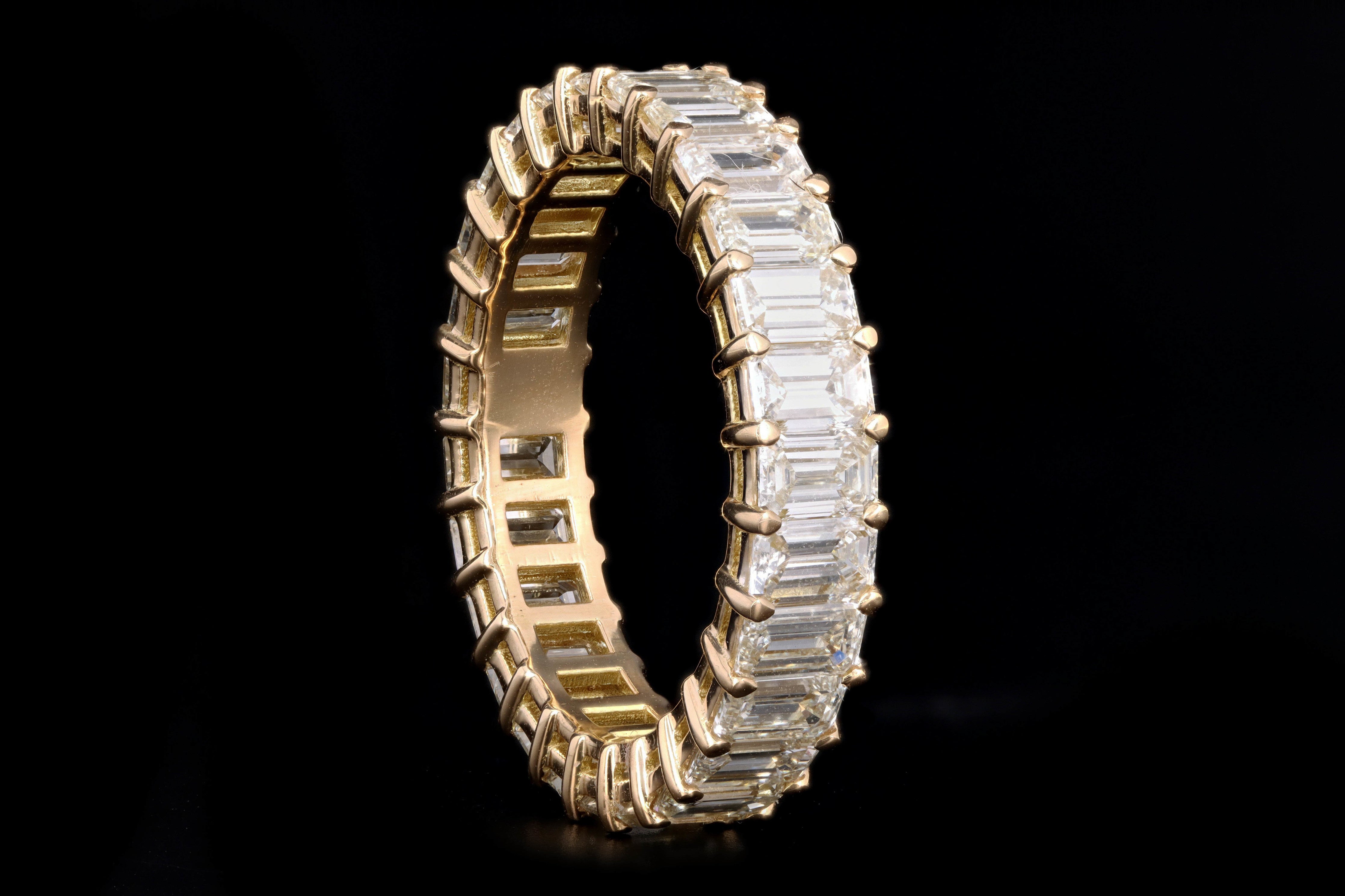 18K Yellow Gold 3.98 Carat Emerald Cut Diamond Eternity Band - Queen May