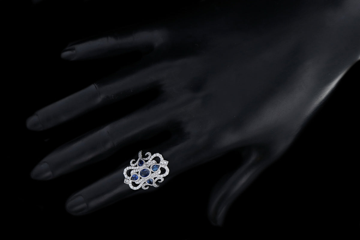 New 14K White Gold .51 Carat Natural Sapphire & Diamond Ring - Queen May