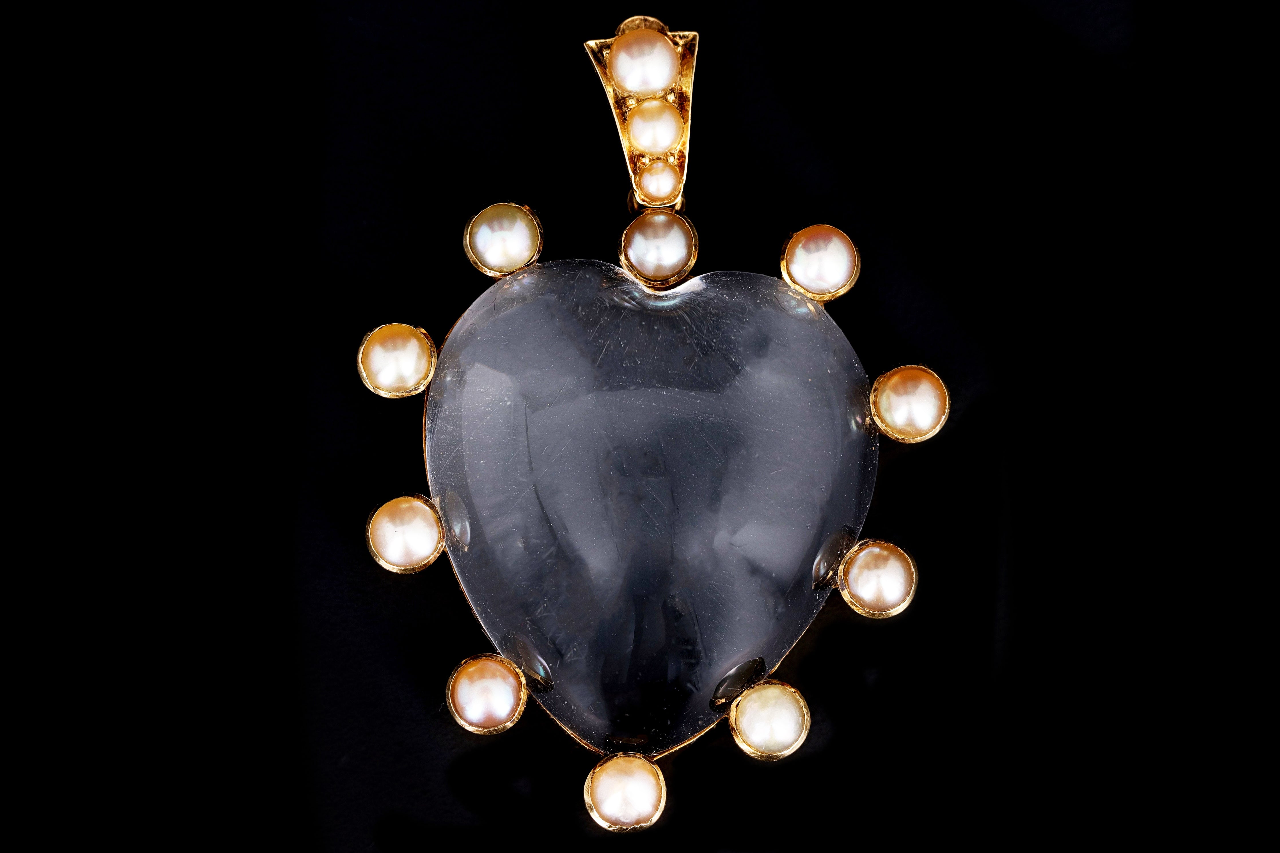 Victorian 15ct Yellow Gold Rock Crystal & Pearl Pendant - Queen May