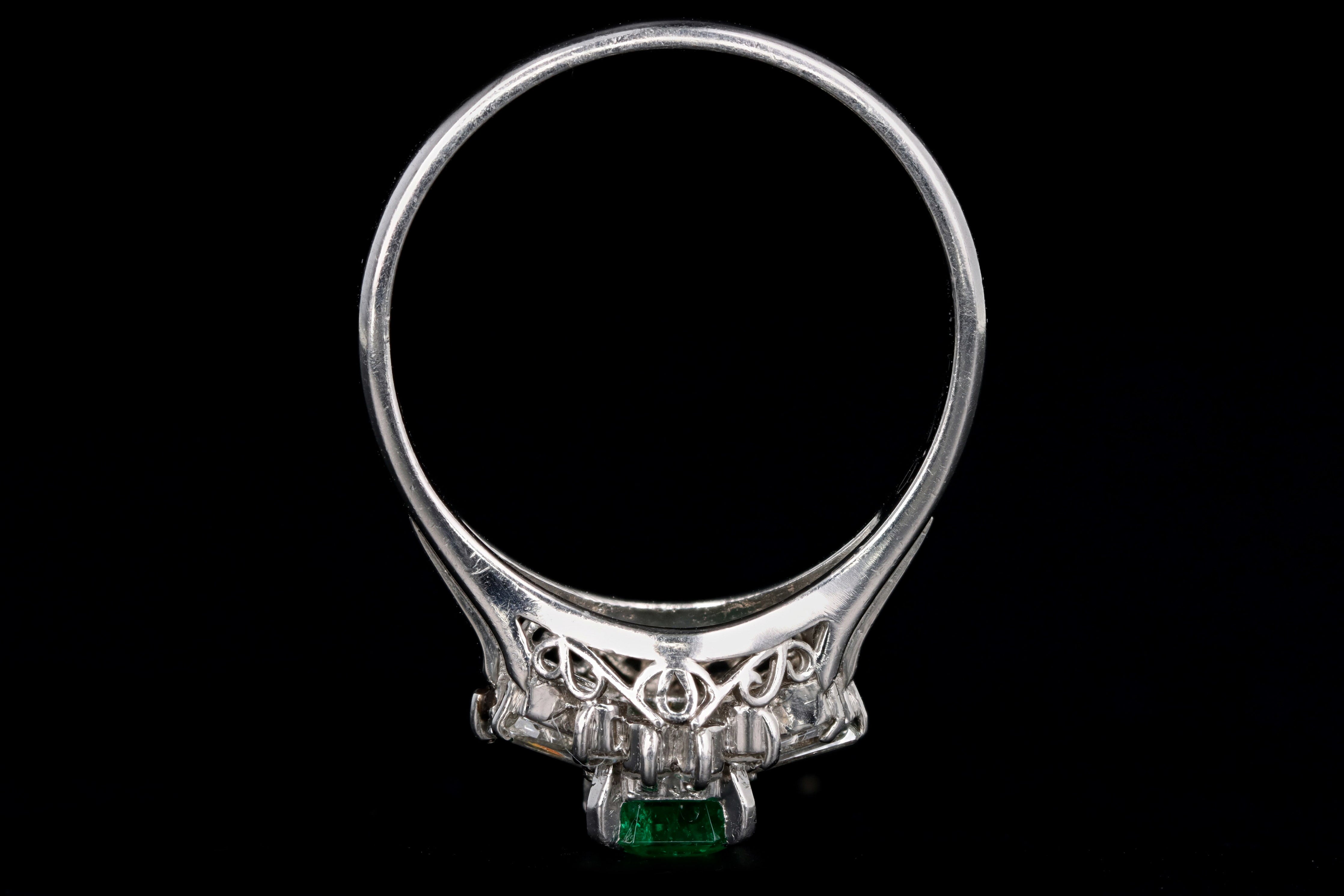 Retro Platinum .40 Carat Natural Emerald & Diamond Ballerina Ring - Queen May