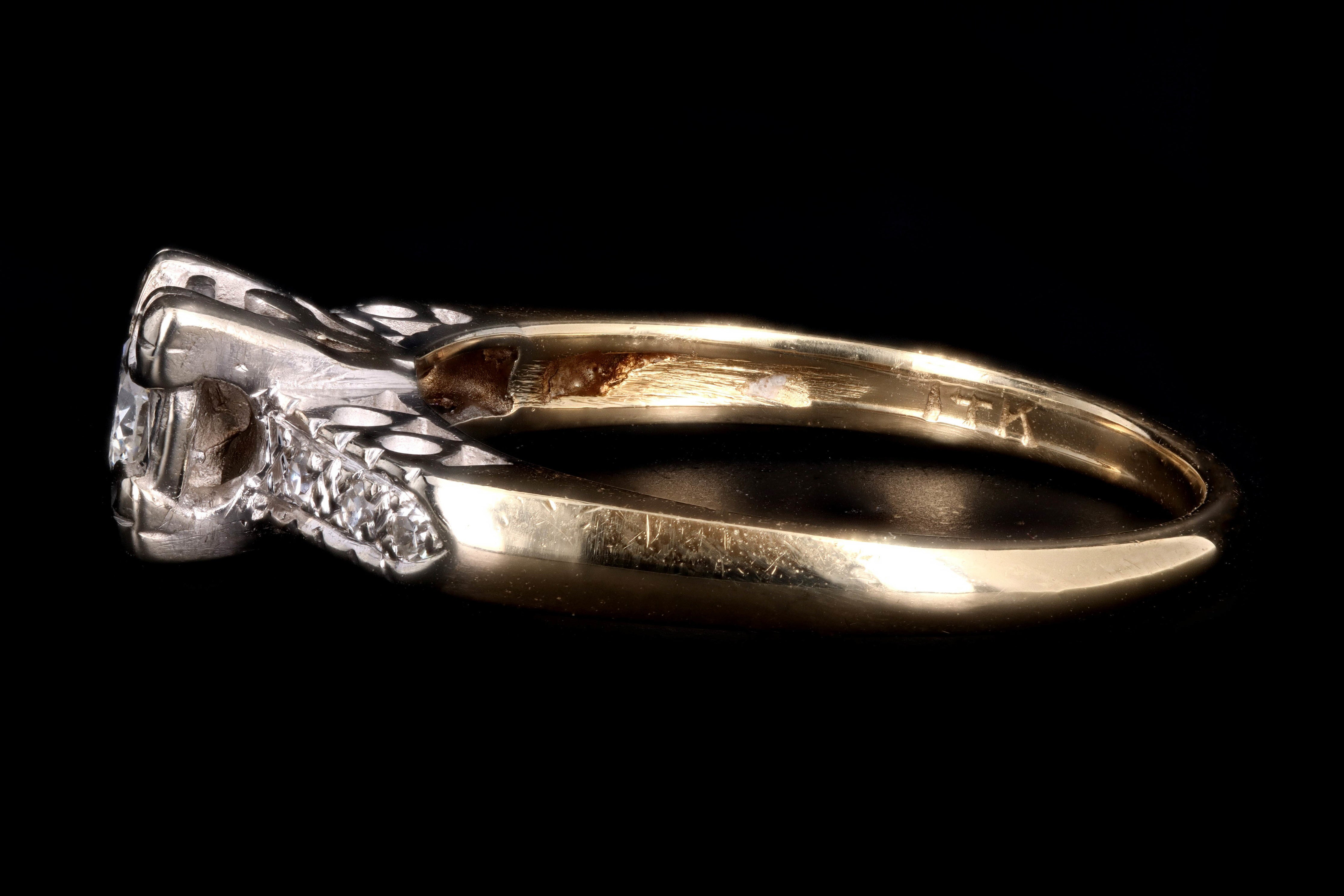 Mid Century 14K Gold .20 Carat Transition Cut Diamond Engagement Ring - Queen May