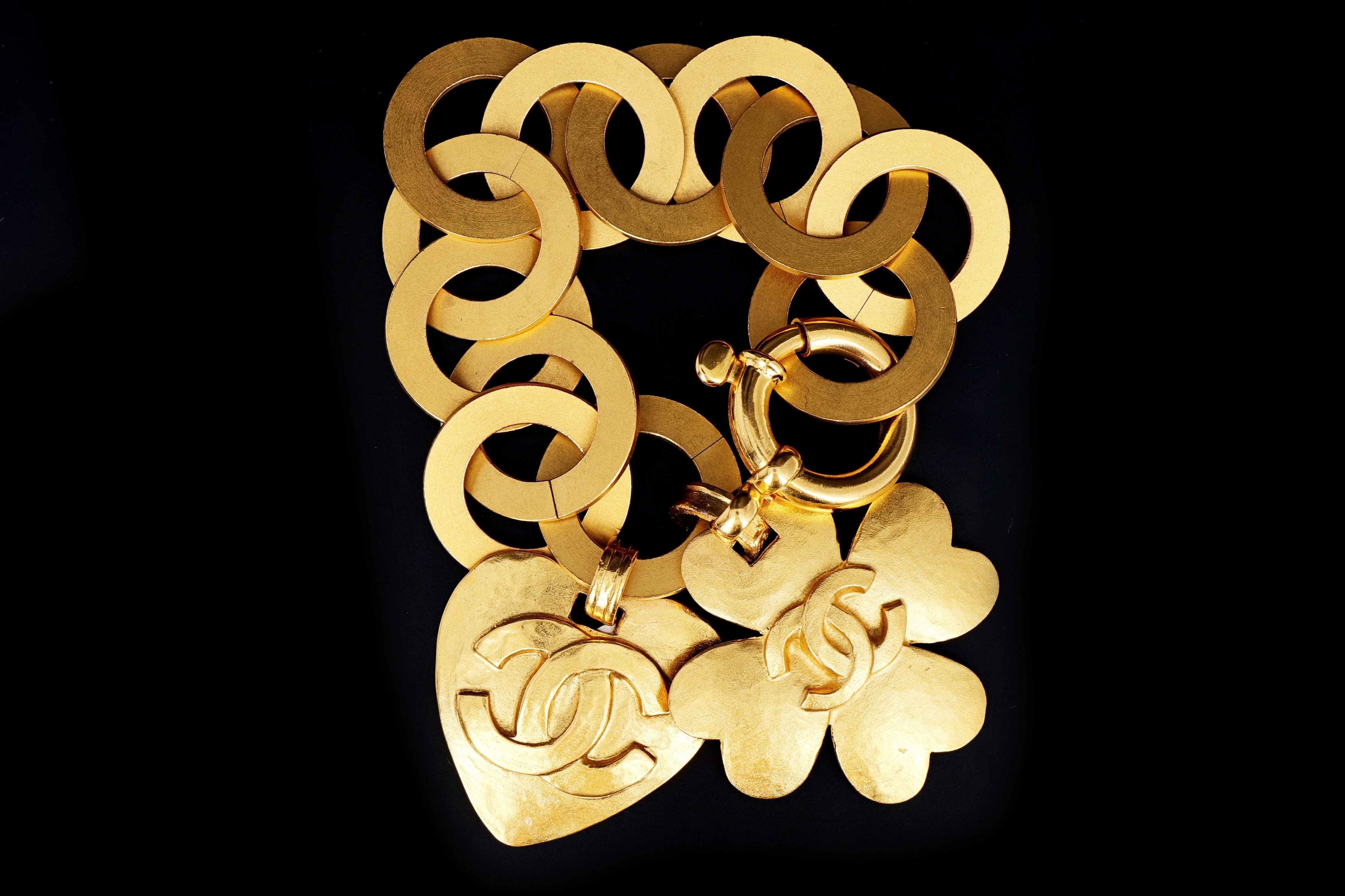 Vintage Chanel Heart & Clover Brushed Charm Bracelet - Queen May