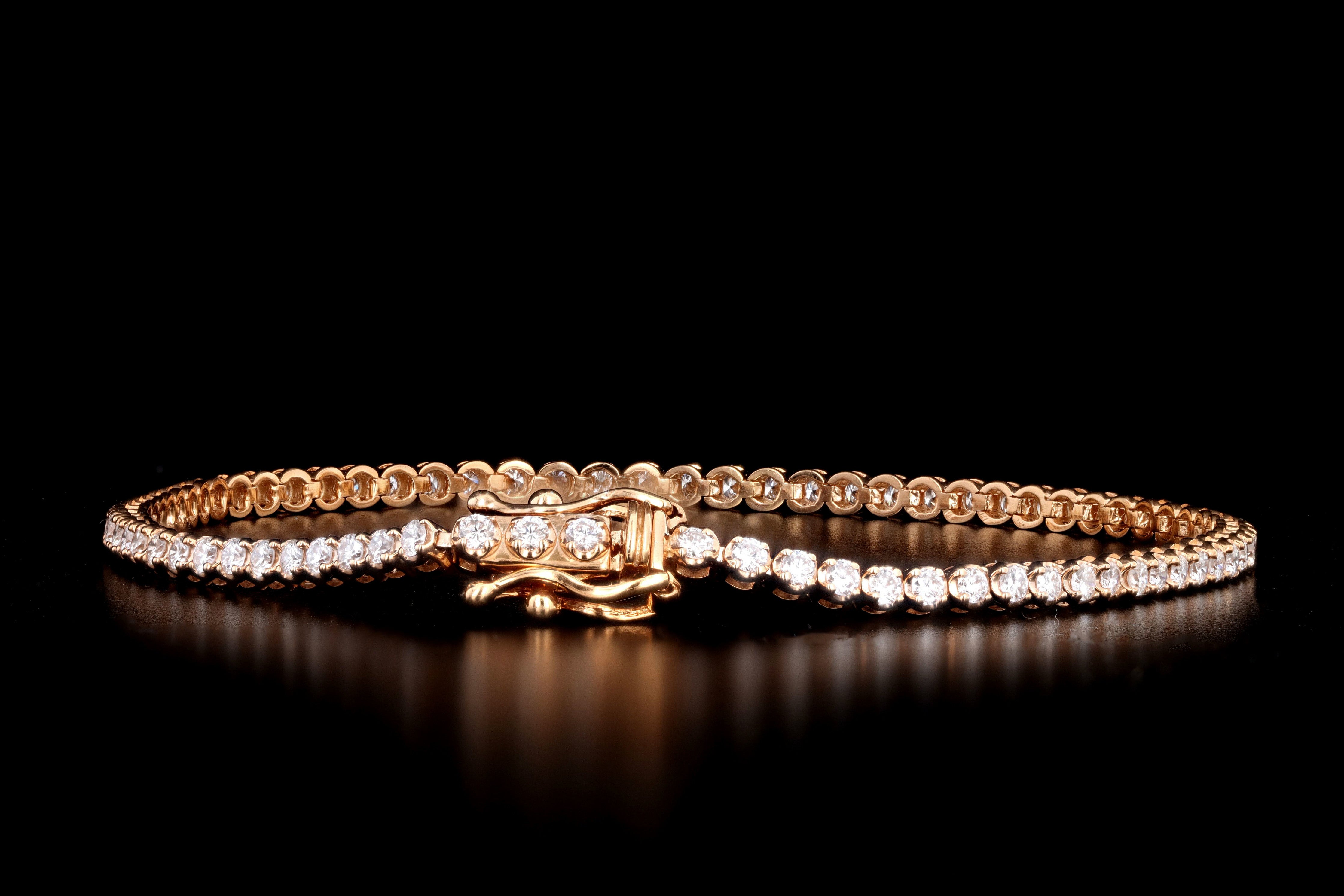 New 14K Rose Gold 1.49 Carat Round Brilliant Diamond Tennis Bracelet - Queen May