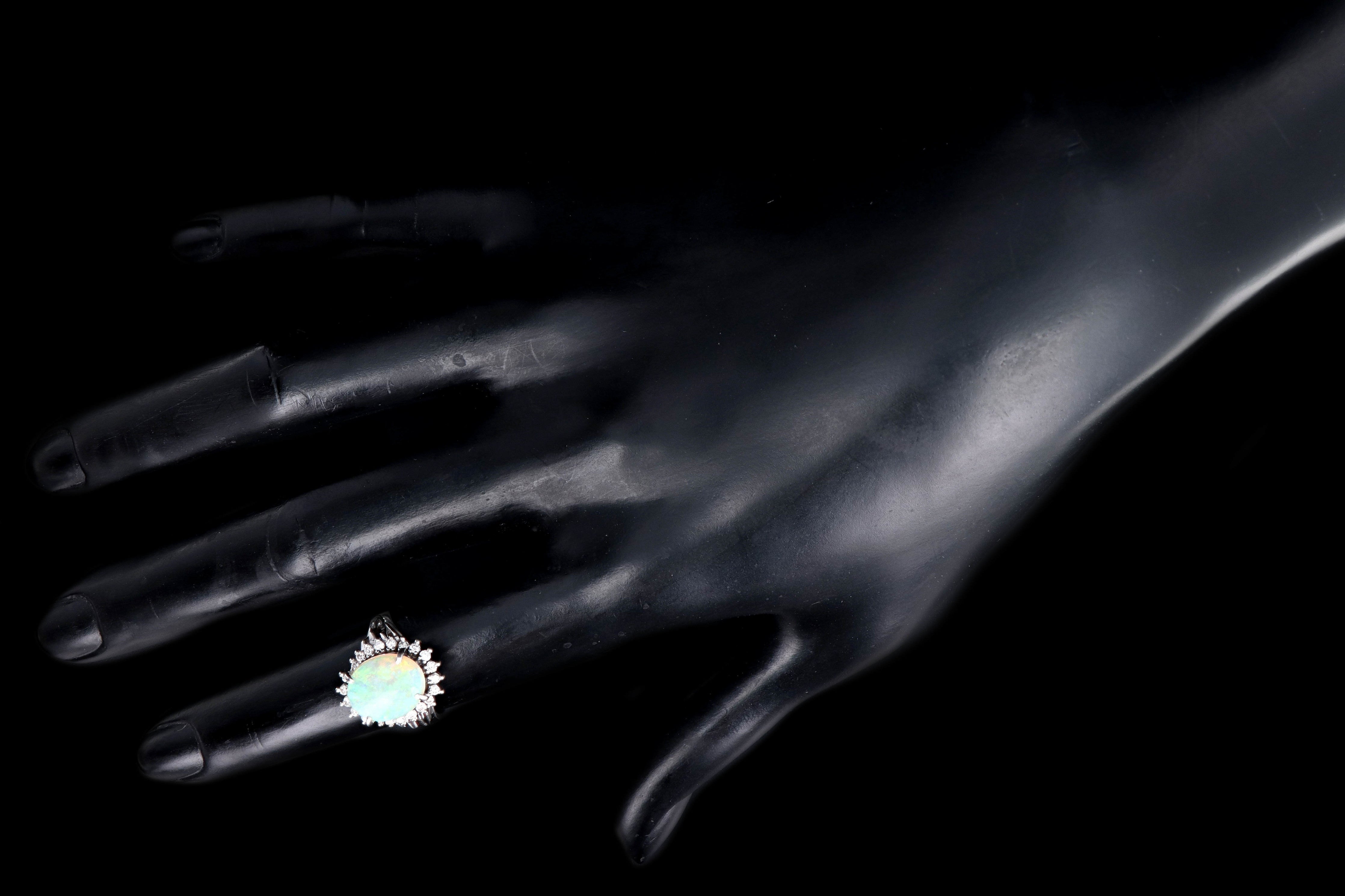 Retro Platinum 1.83 Carat Oval Cabochon Cut Opal & Diamond Ring - Queen May