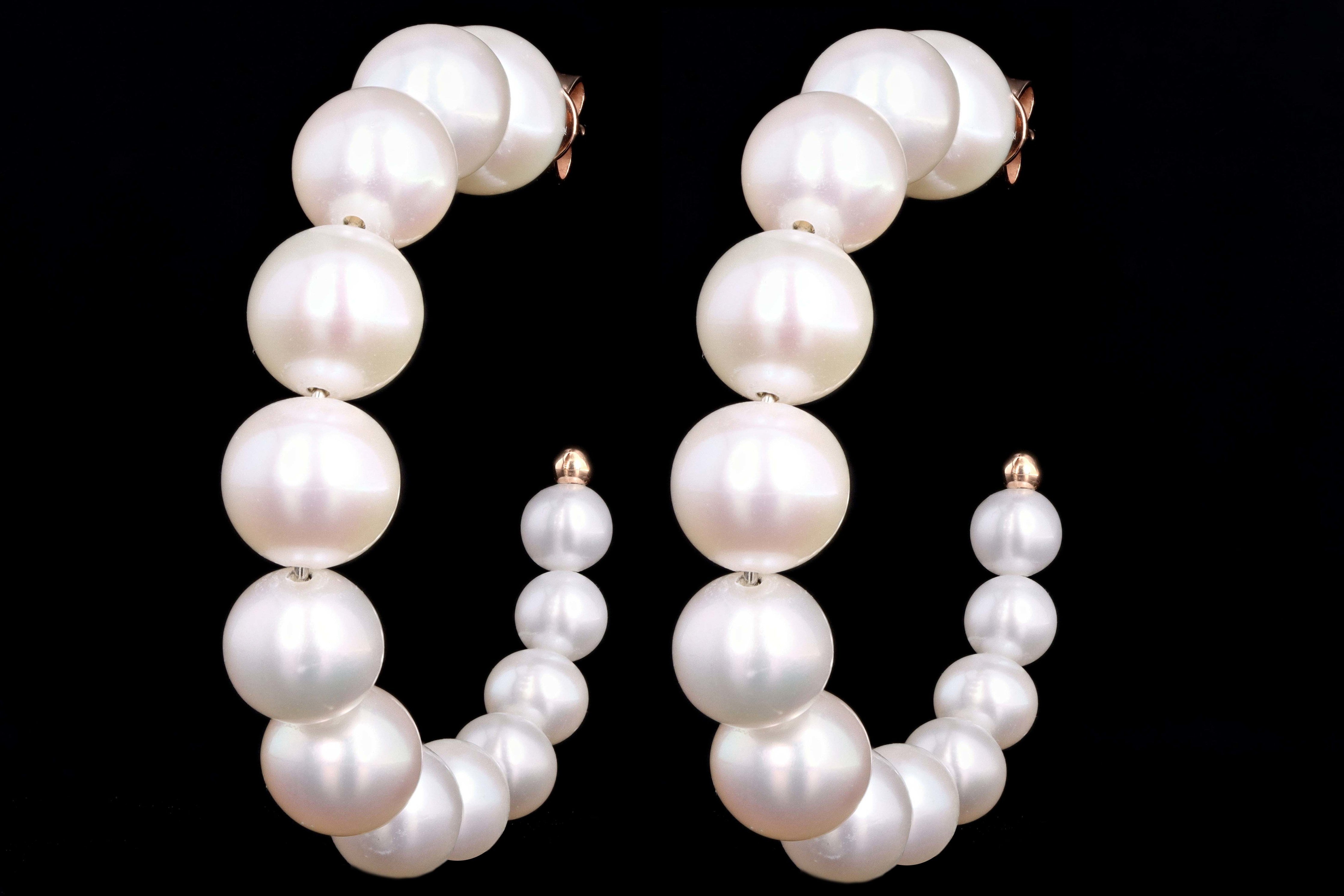 New 14K Gold Fresh Water Pearl Hoop Earrings - Queen May