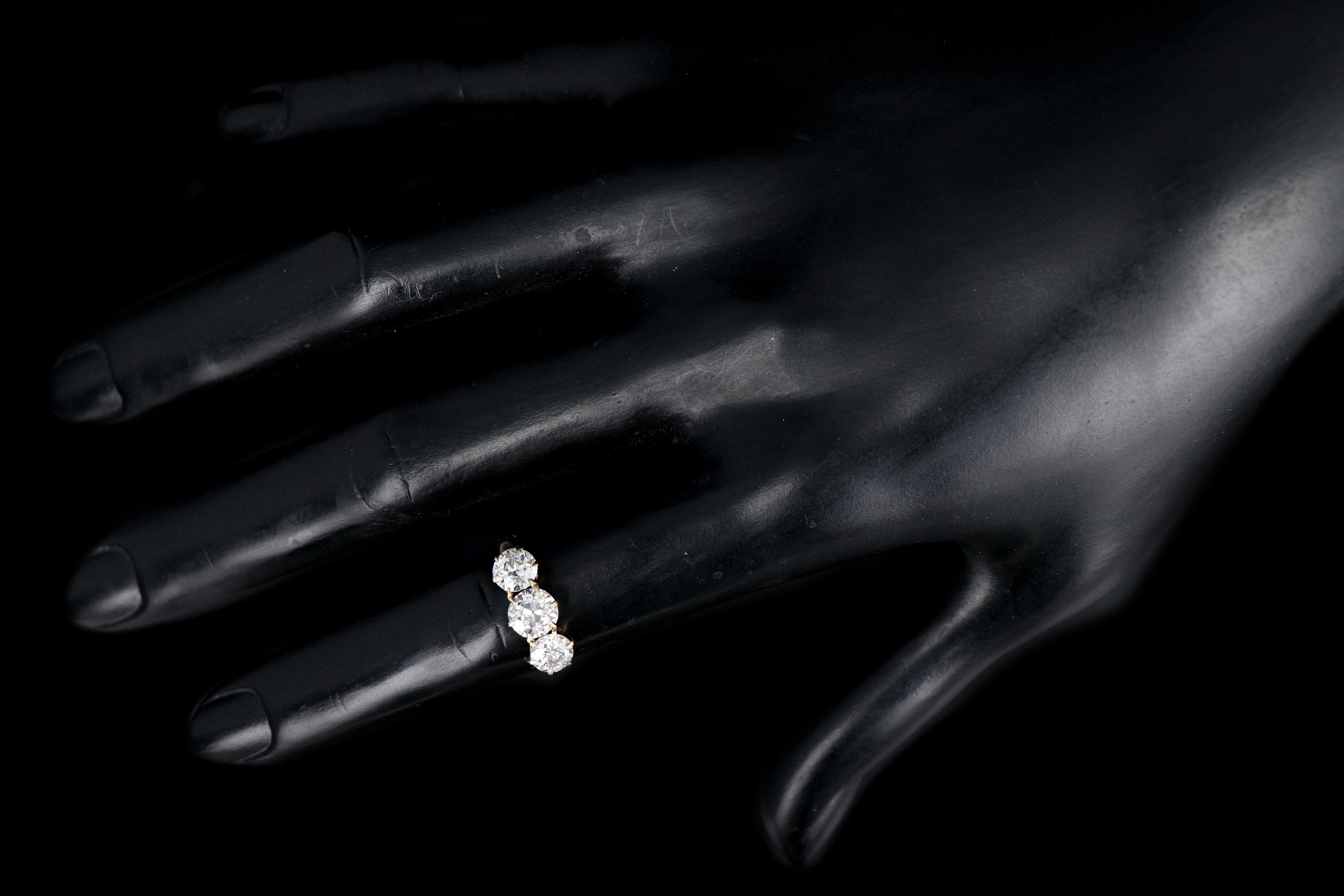 Victorian 14K Yellow Gold 3 Stone 1.88CTW Old European Cut Diamond Engagement Ring - Queen May