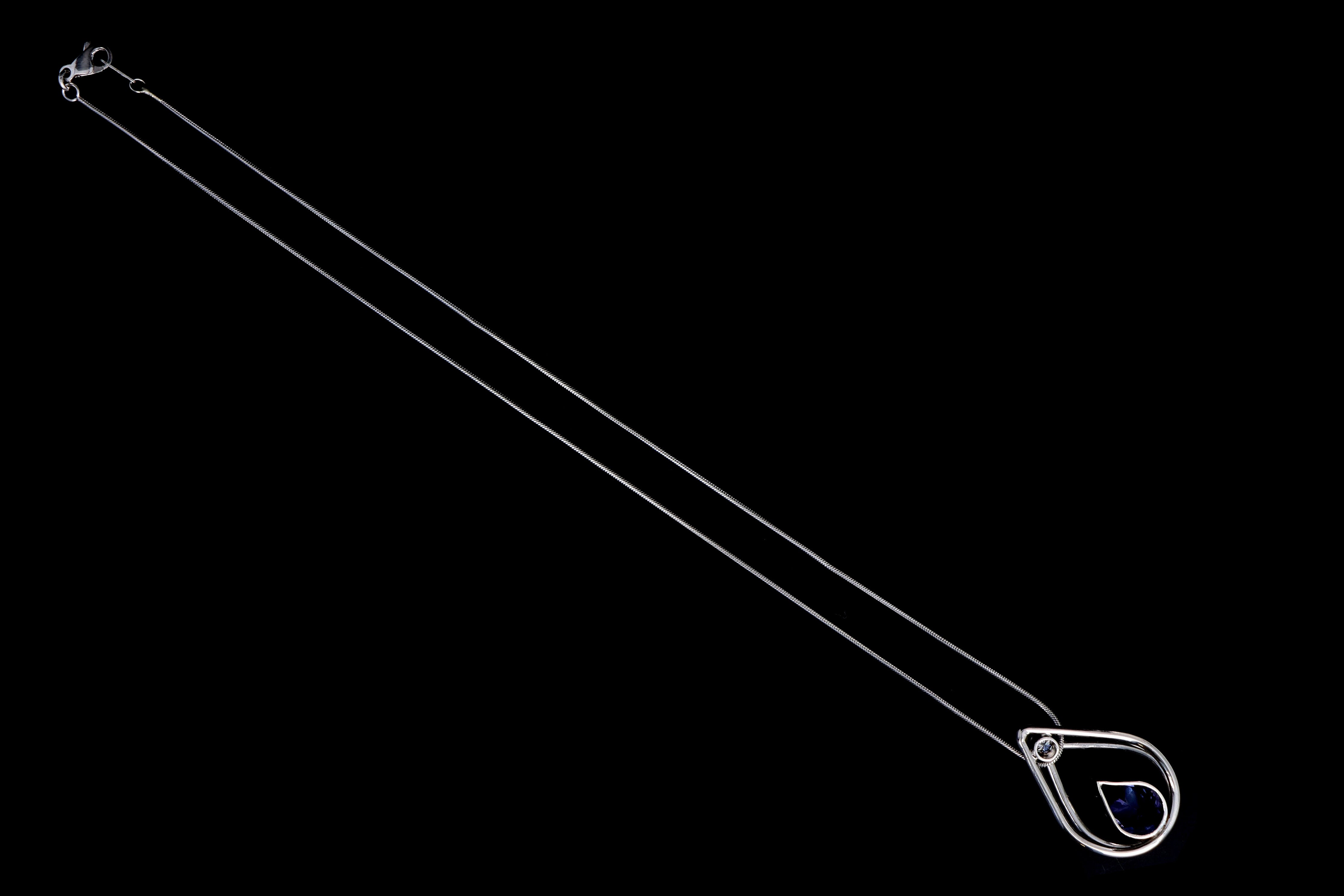 Modern Platinum 2.90 Carat Tanzanite & Diamond Pendant Necklace - Queen May