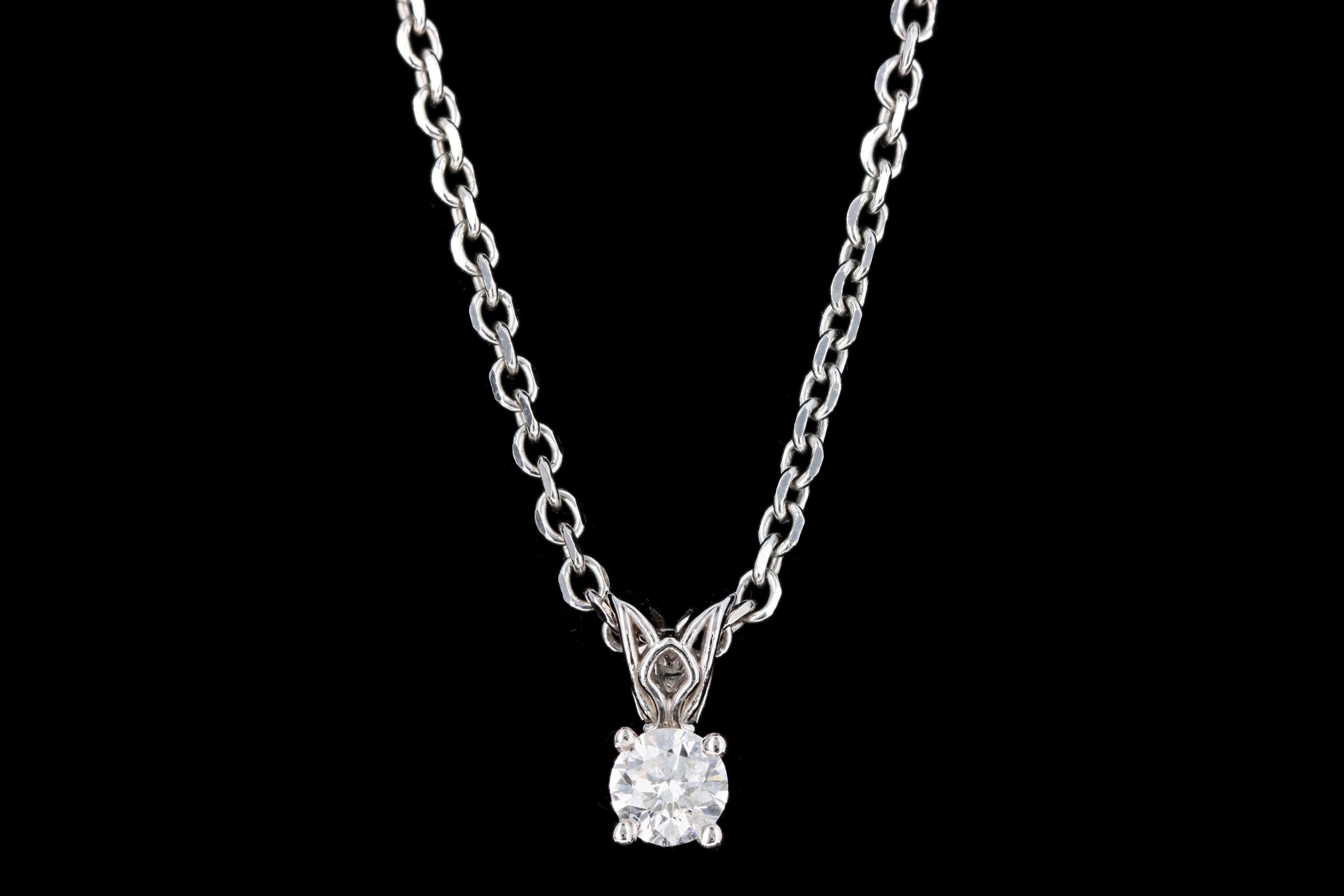 Modern 14K White Gold .20 Carat Round Brilliant Diamond Pendant Necklace - Queen May