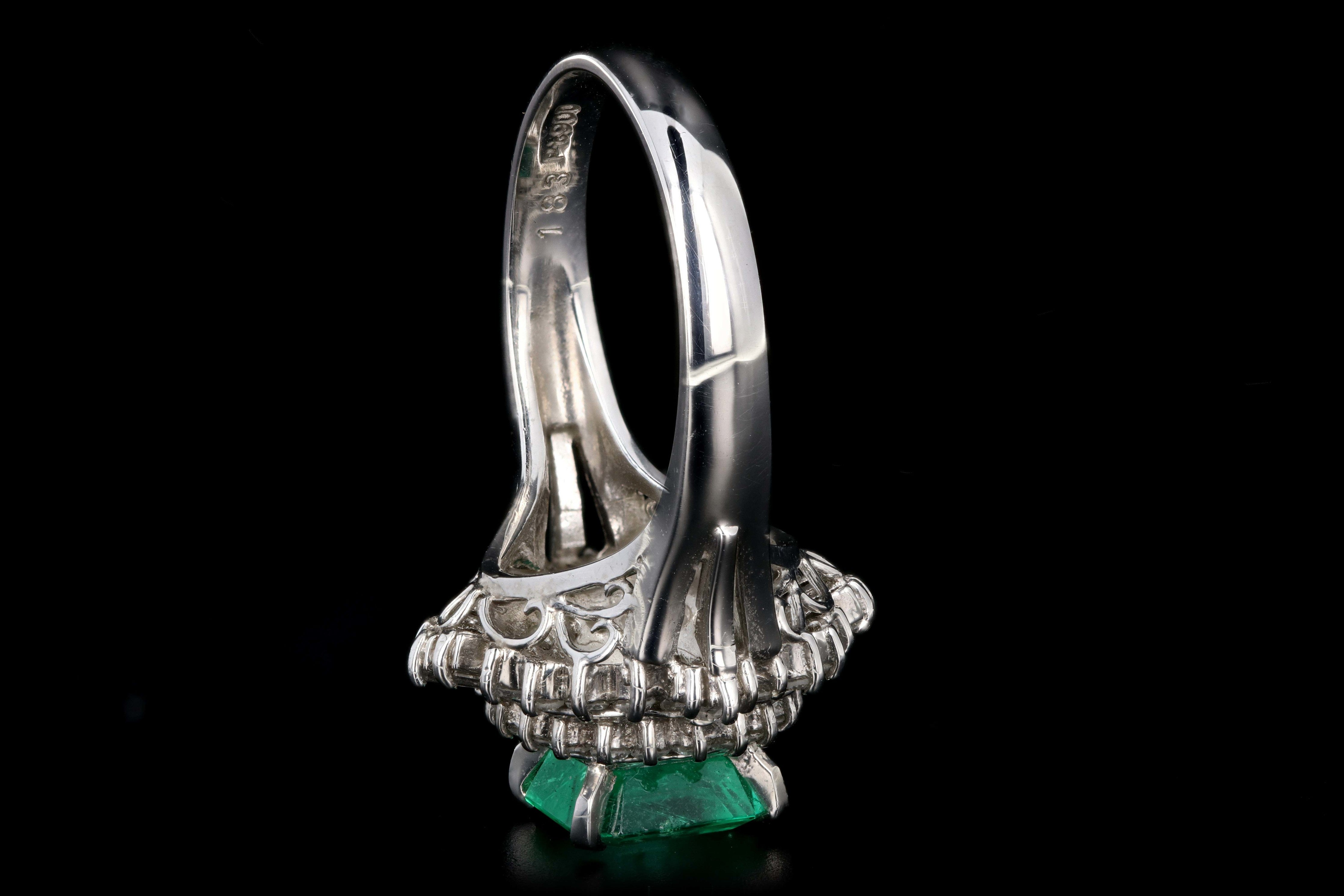 Retro Platinum 1.83 Carat Emerald and Diamond Cocktail Ring - Queen May