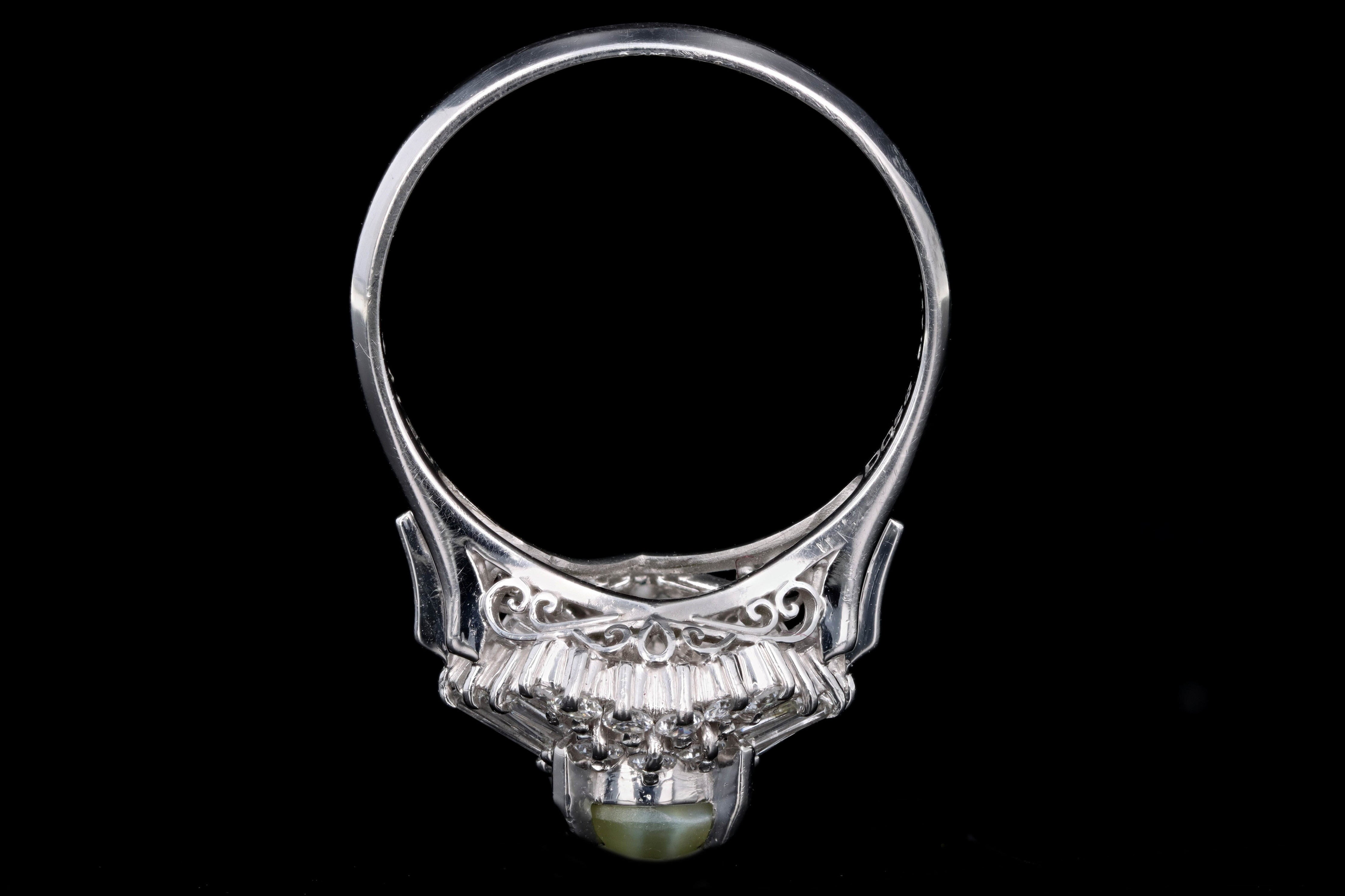 Retro Platinum 1.19 Carat Cat's Eye Chrysoberyl & Diamond Ring - Queen May