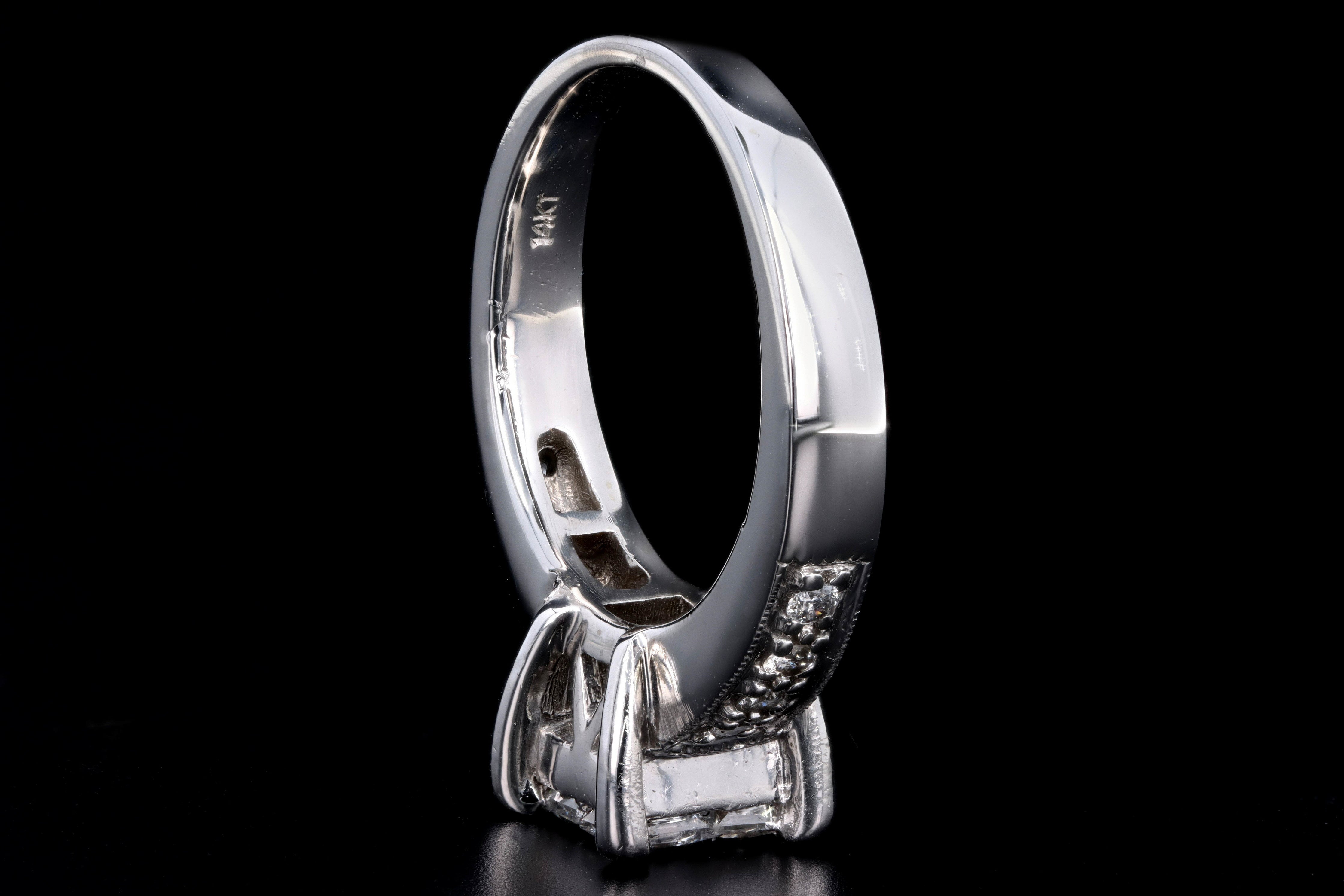 Modern 14K White Gold 1.1 Carat Princess Cut & Round Brilliant Cut Diamond Engagement Ring - Queen May