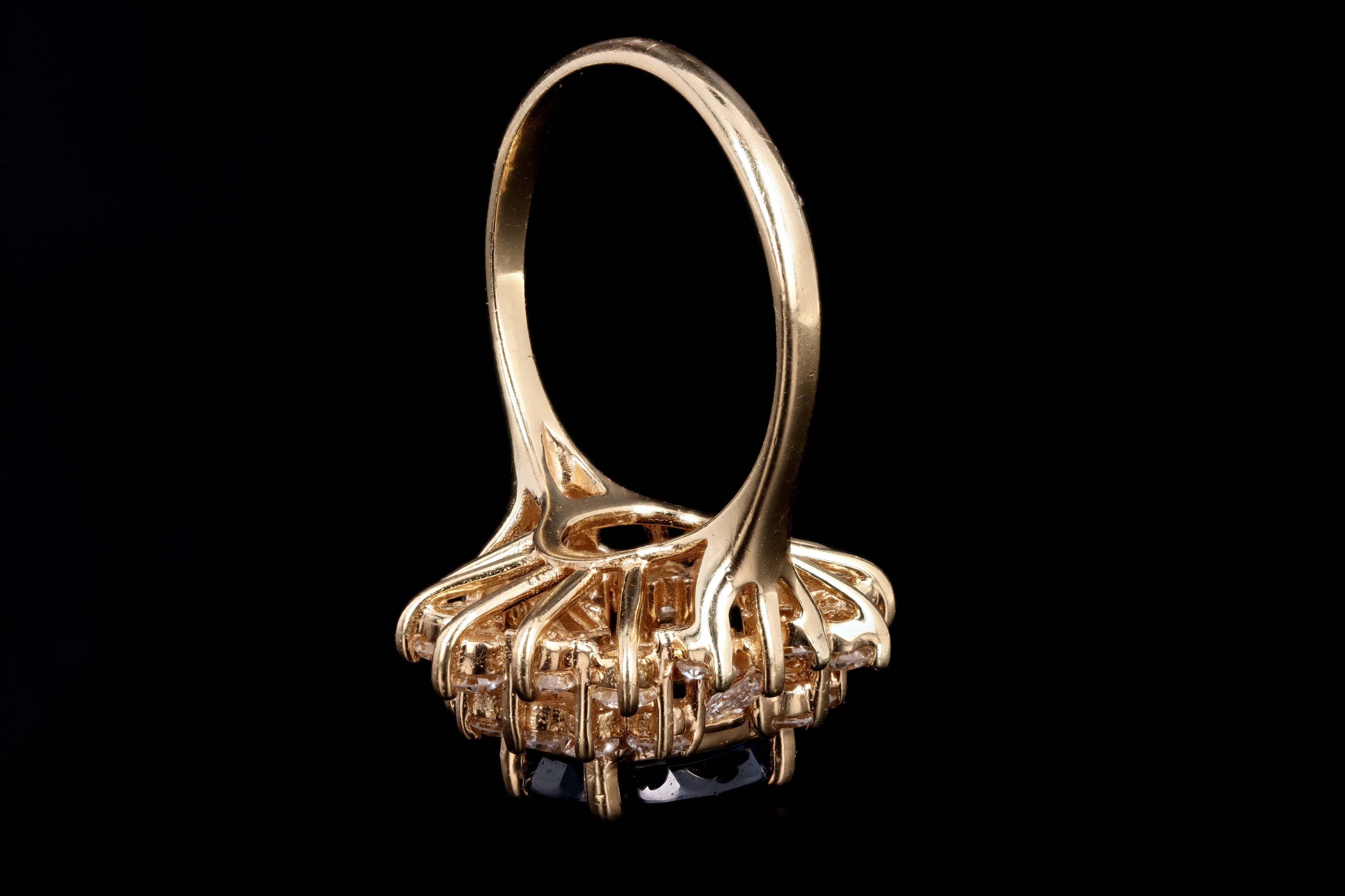 Retro 14K Yellow Gold 3.15 Carat Oval Cut Natural Heated Thailand Sapphire & Diamond Ring GIA Certified - Queen May