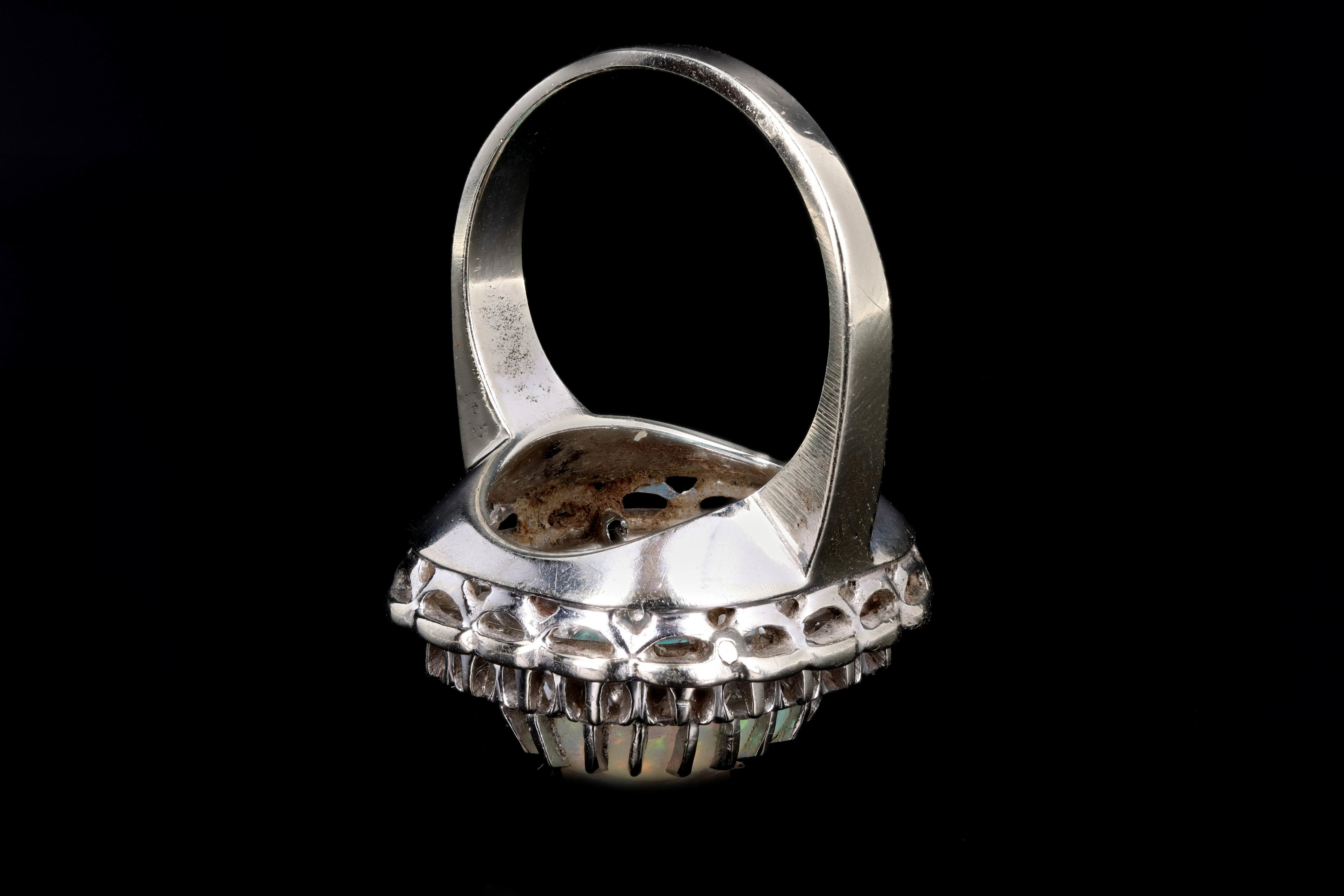 Retro 14K White Gold 3 Carat Opal & Diamond Ring - Queen May