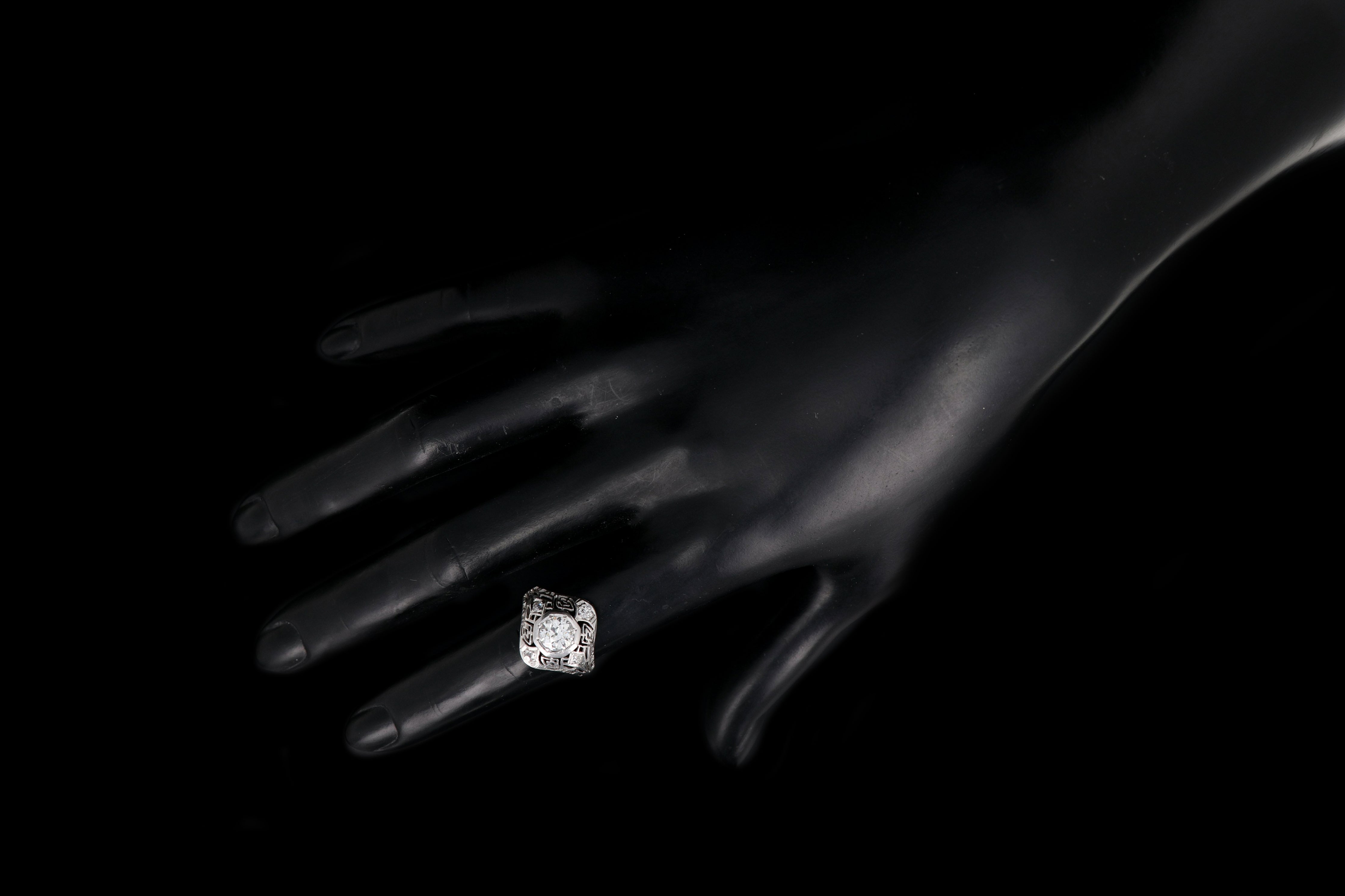 Art Deco 14K White Gold 1CT Old European Cut Diamond Ring - Queen May