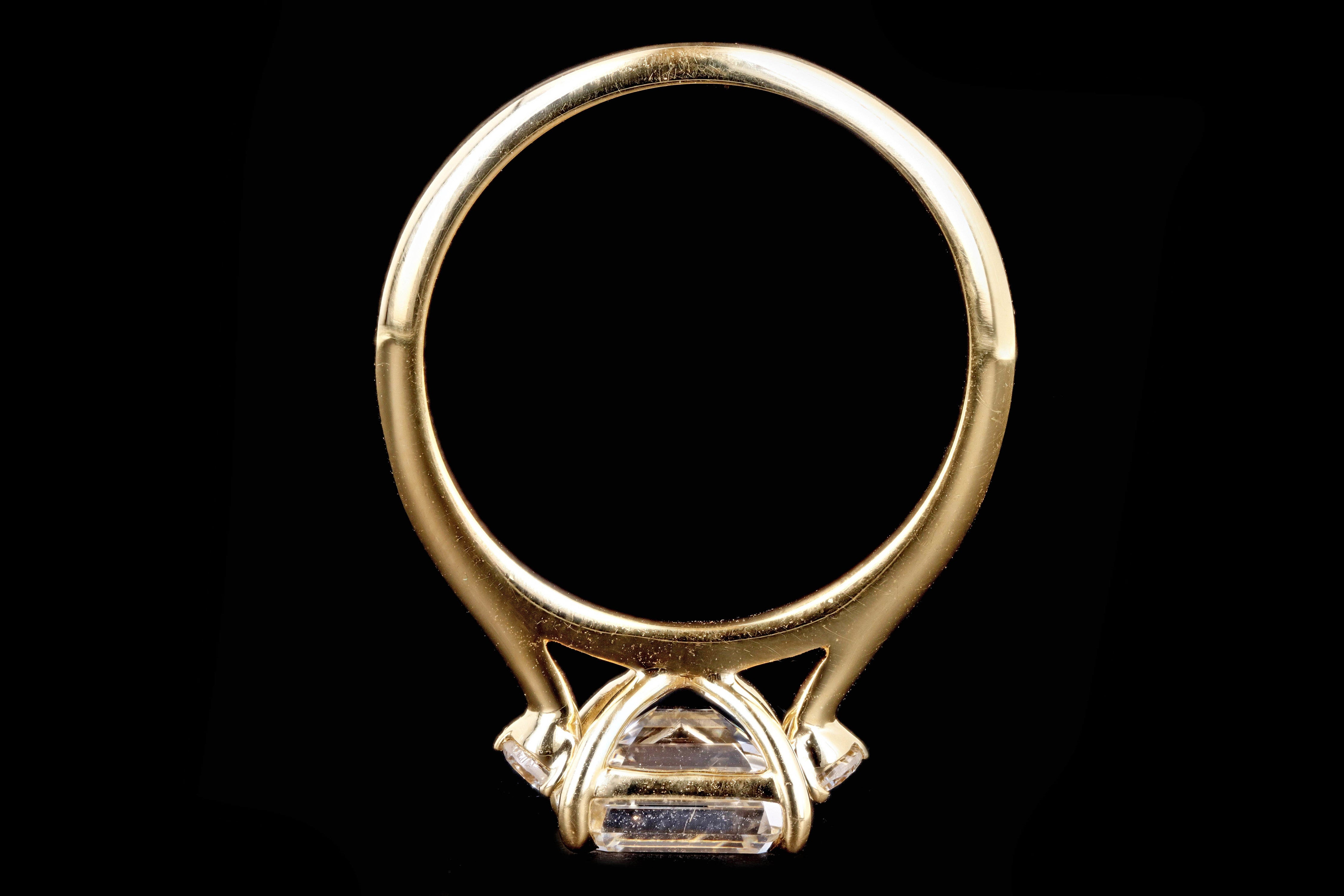 New 18K Yellow Gold 1.77 Carat Emerald Cut Diamond Engagement Ring GIA Certified - Queen May