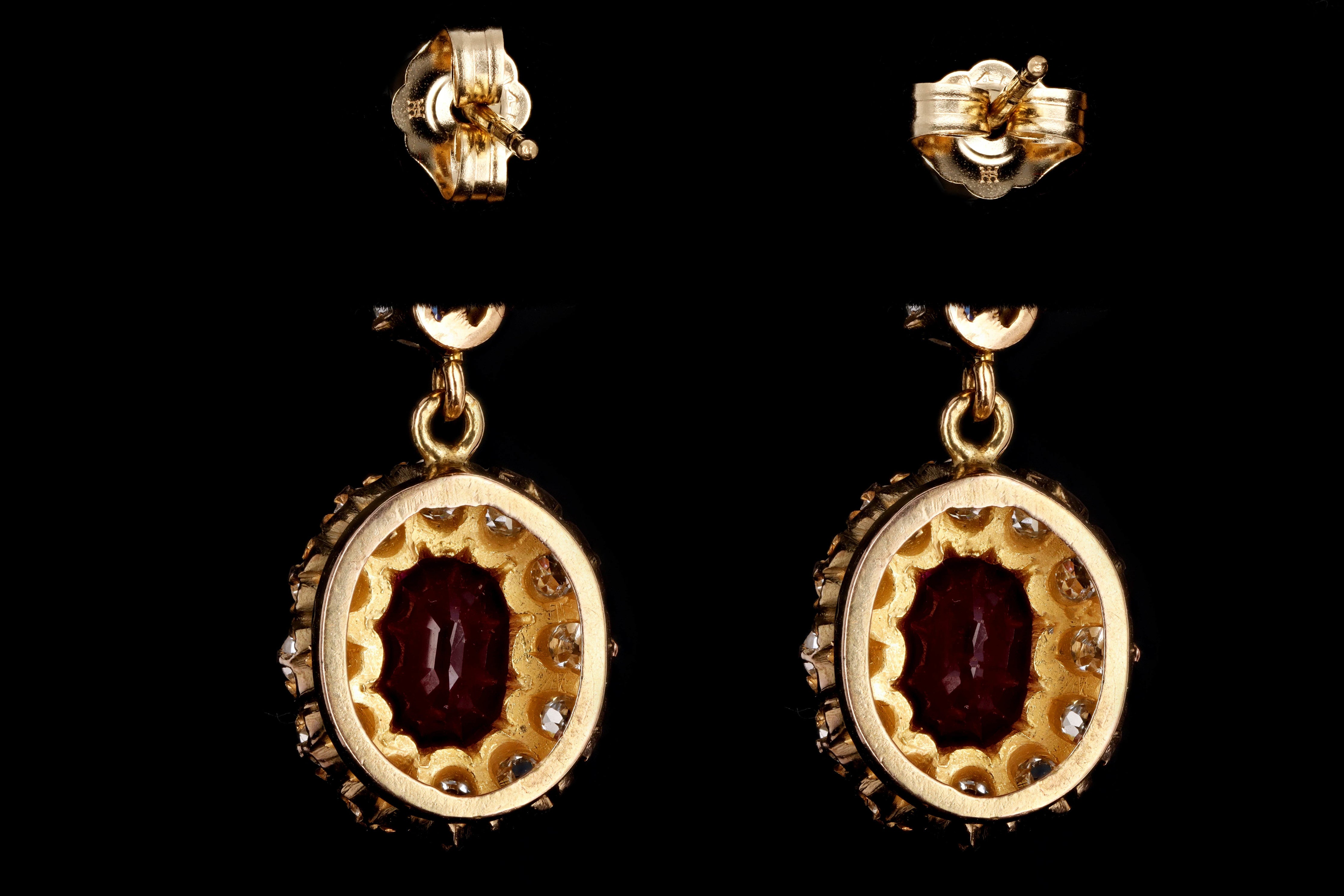 Vintage 18K Yellow Gold 2.50 Carat Ruby & Diamond Drop Earrings - Queen May