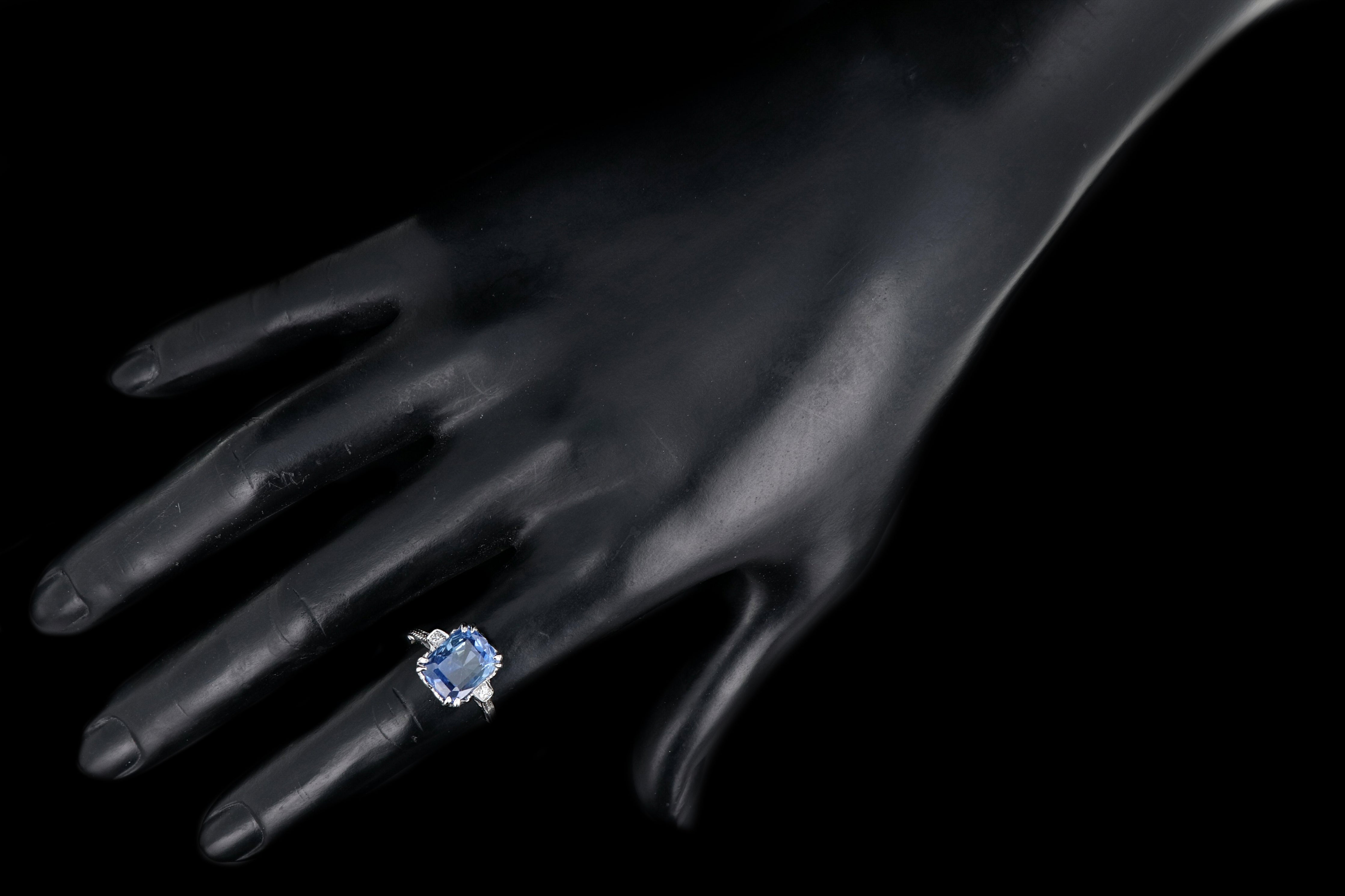 Art Deco Platinum 5.5 Carat Natural No Heat Ceylon Sapphire Ring GIA Certified - Queen May