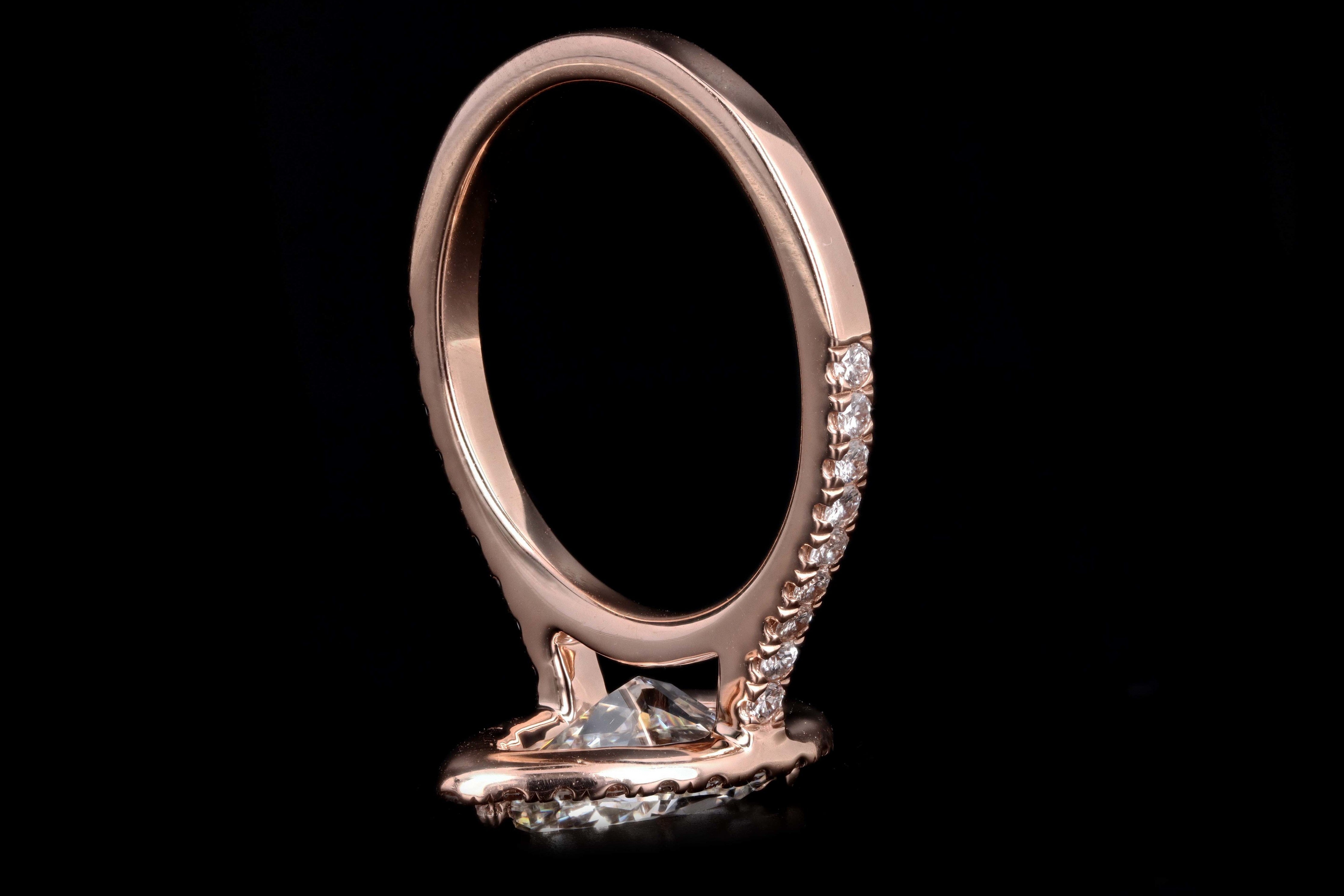 14K Rose Gold 2.10 Pear Brilliant Cut Diamond Halo Engagement Ring GIA Certified - Queen May