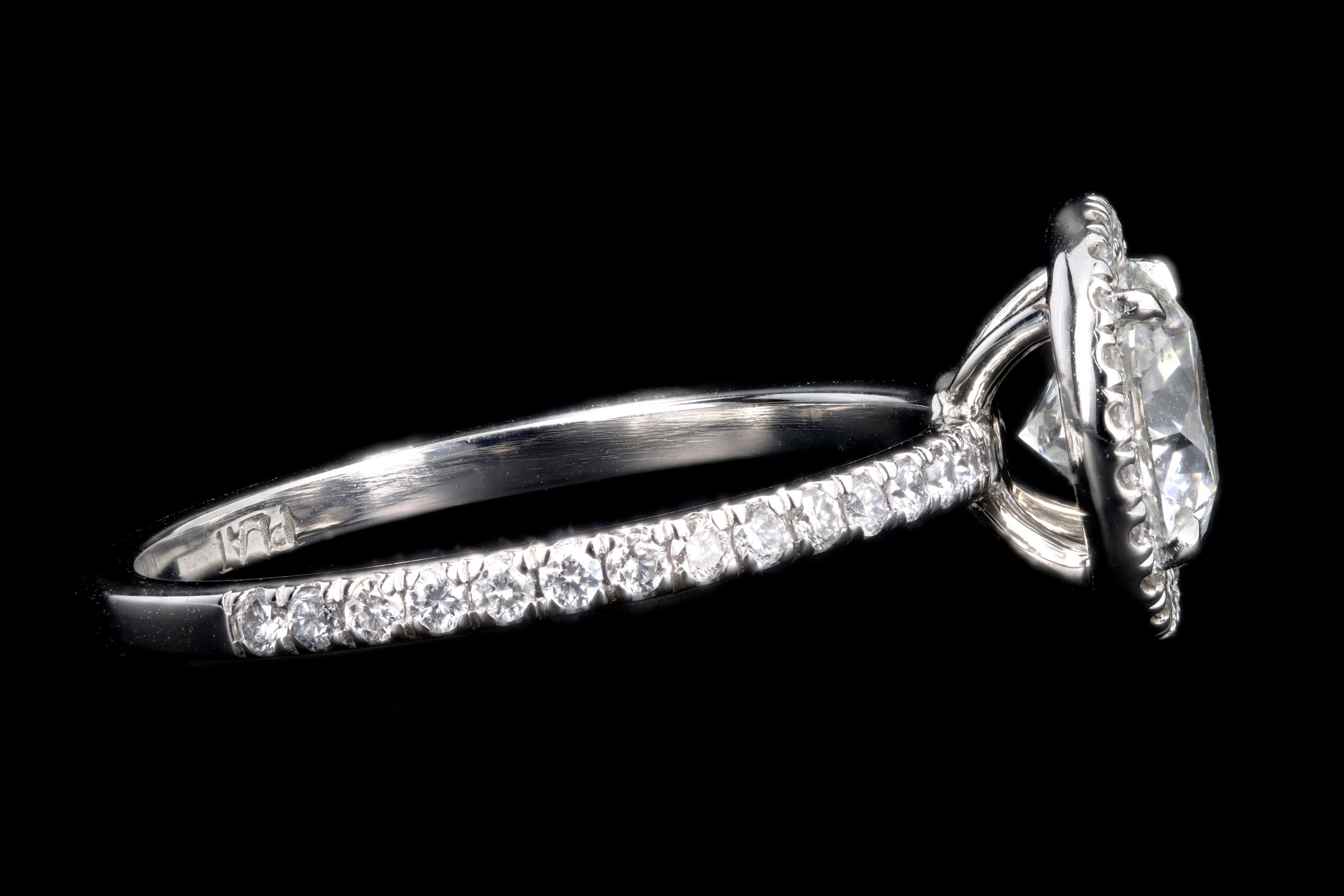 New Platinum 1.01 Carat Round Brilliant Cut Diamond Halo Engagement Ring GIA Certified - Queen May