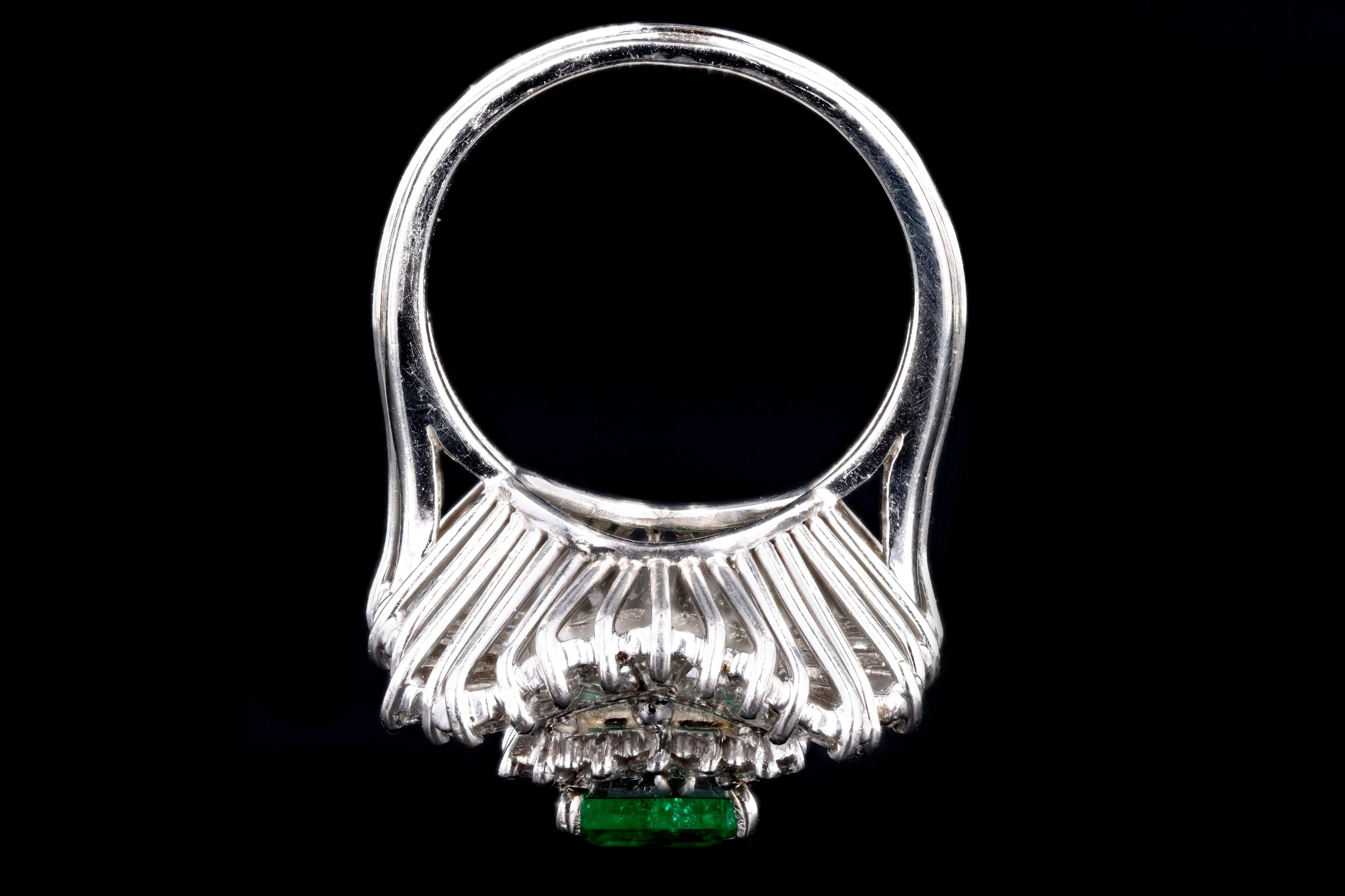 Retro Platinum 2.29 Carat Colombian Emerald & Diamond Ring GIA Certified - Queen May