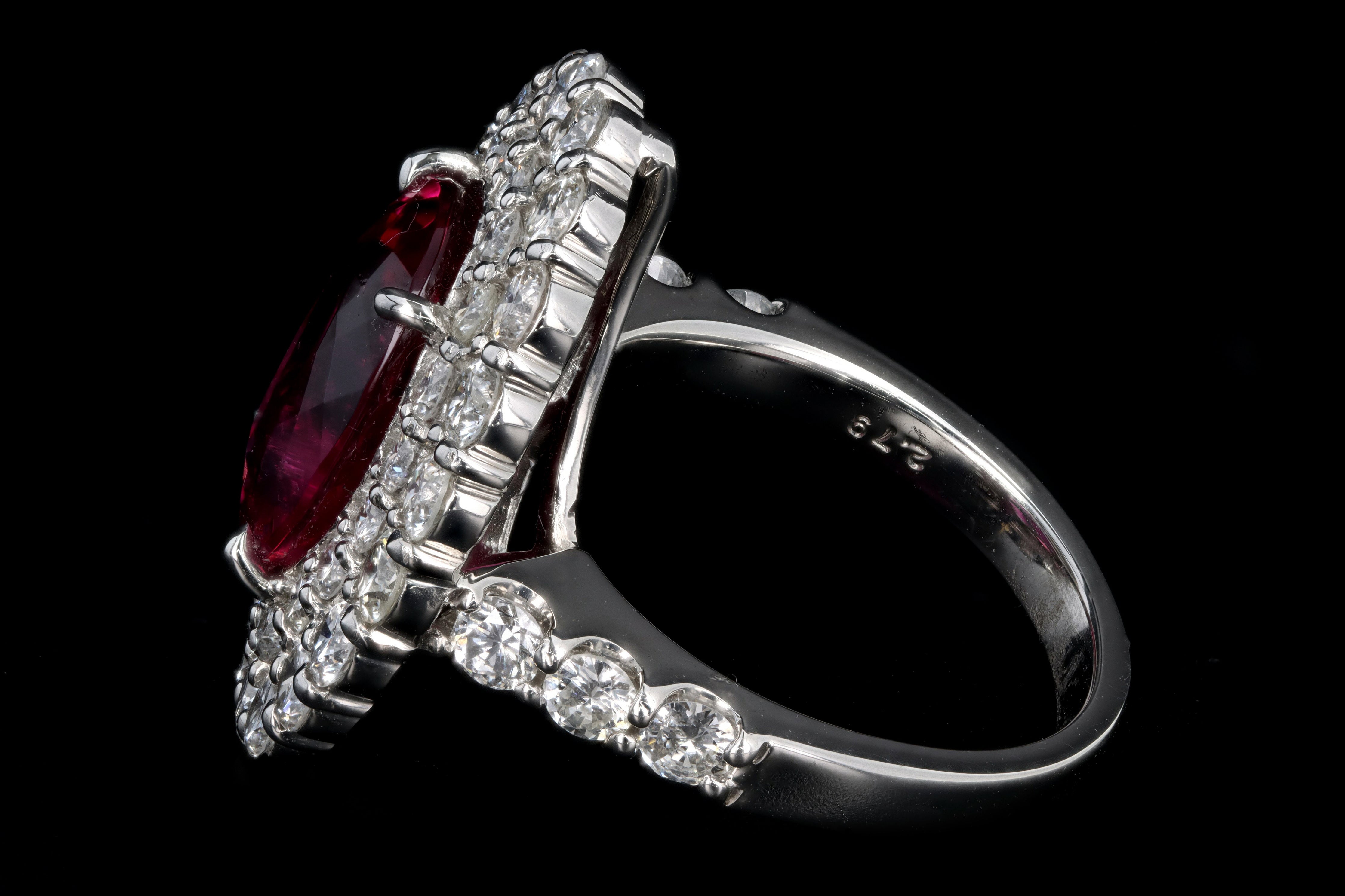 Modern Platinum 5.56 Carat Oval Cut Rubellite Tourmaline & Diamond Ring - Queen May