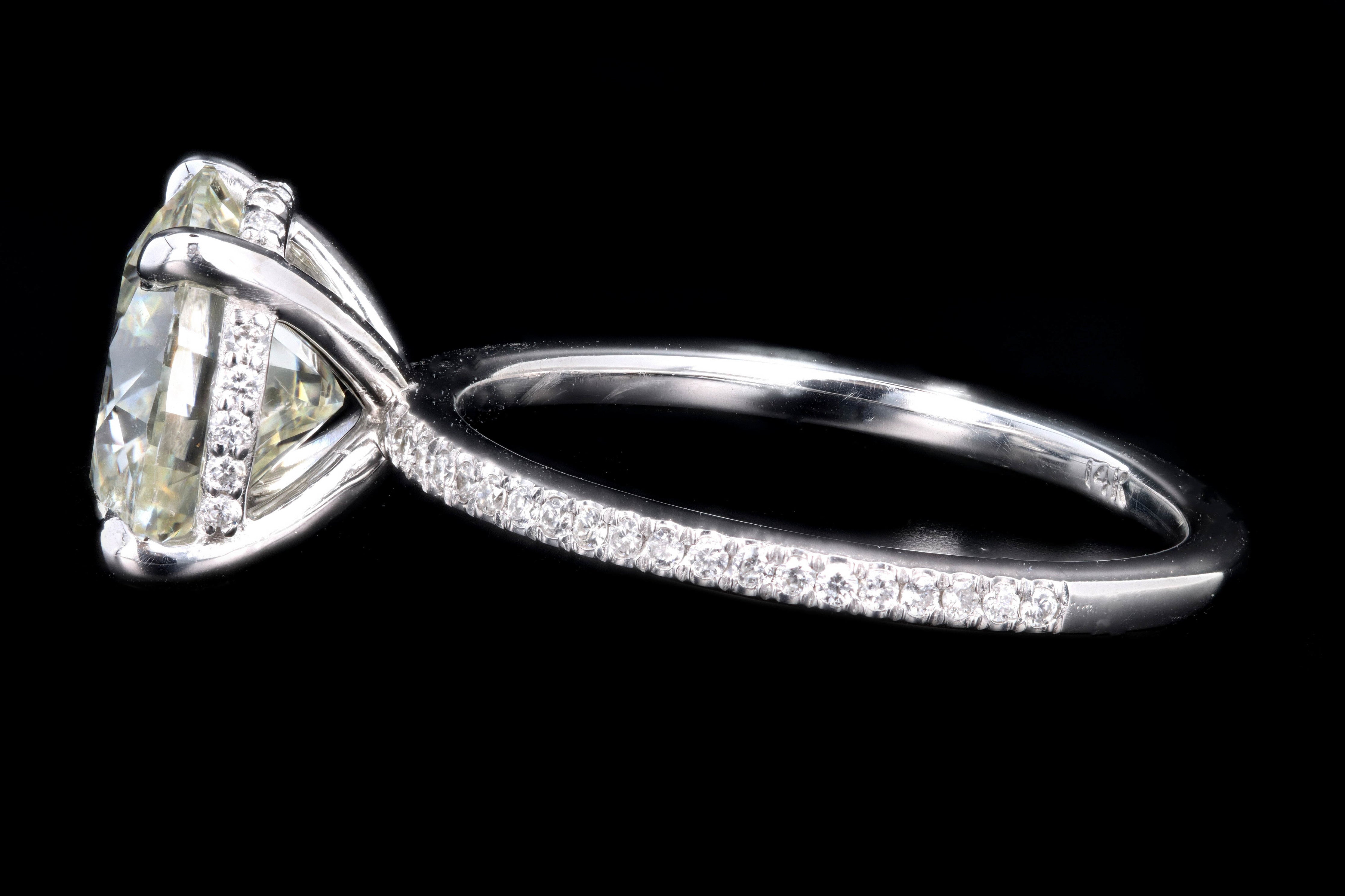 New 14K White Gold 3.51 Carat Round Brilliant Cut Diamond Engagement Ring GIA Certified - Queen May