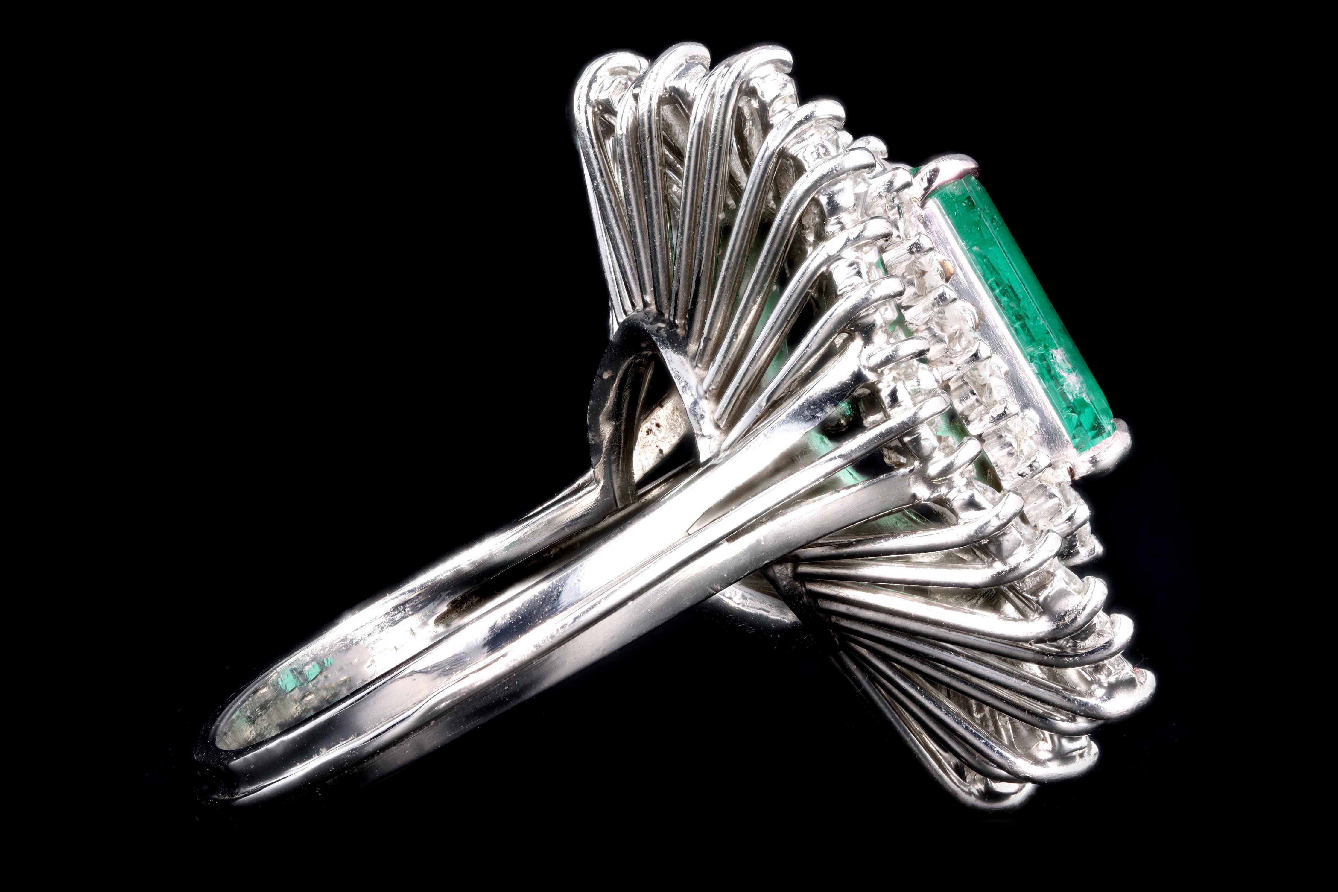 Retro Platinum 2.29 Carat Colombian Emerald & Diamond Ring GIA Certified - Queen May