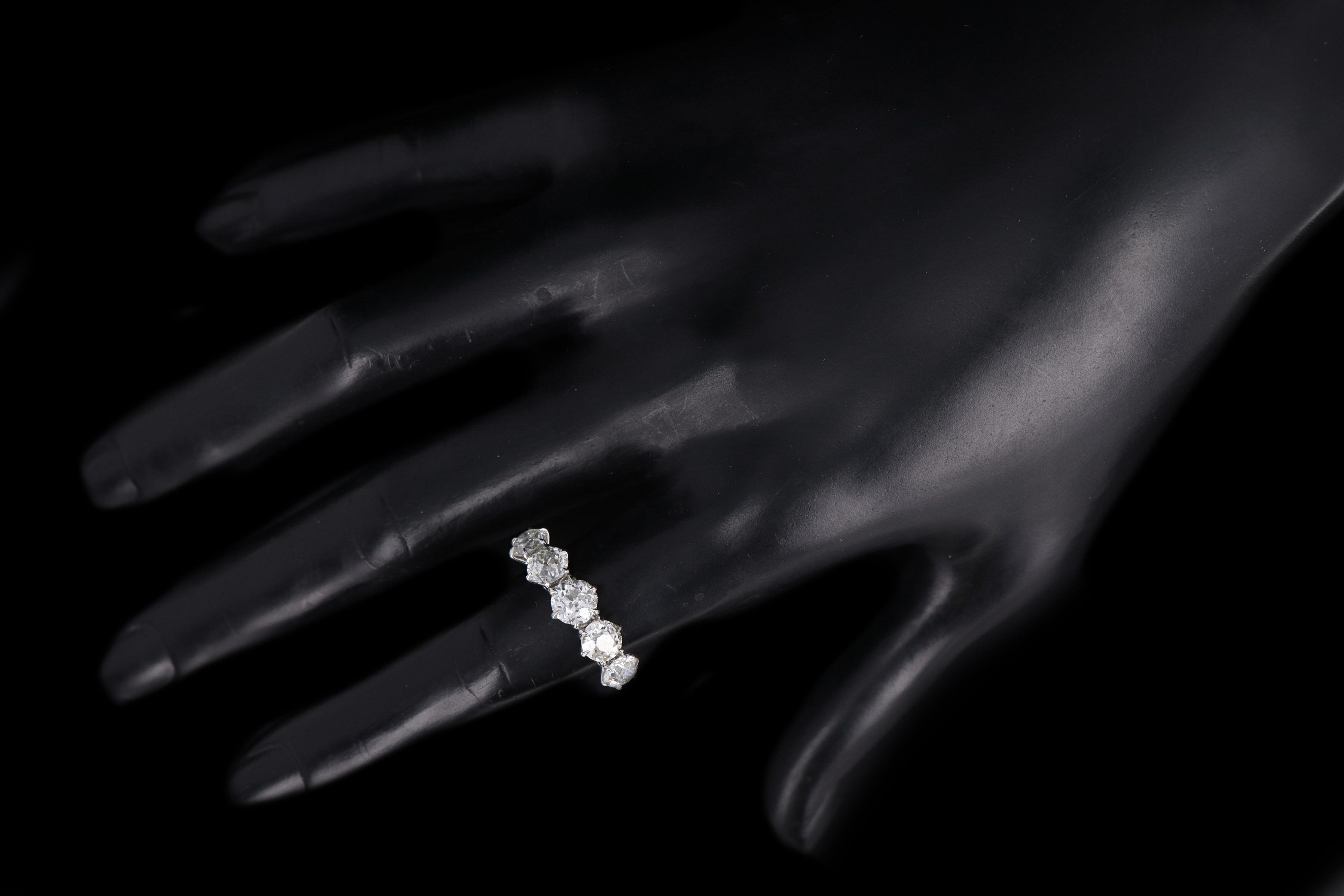 New Vintage Inspired Platinum 3.16 Carat Total Weight Old European Cut Diamond Five Stone Band - Queen May