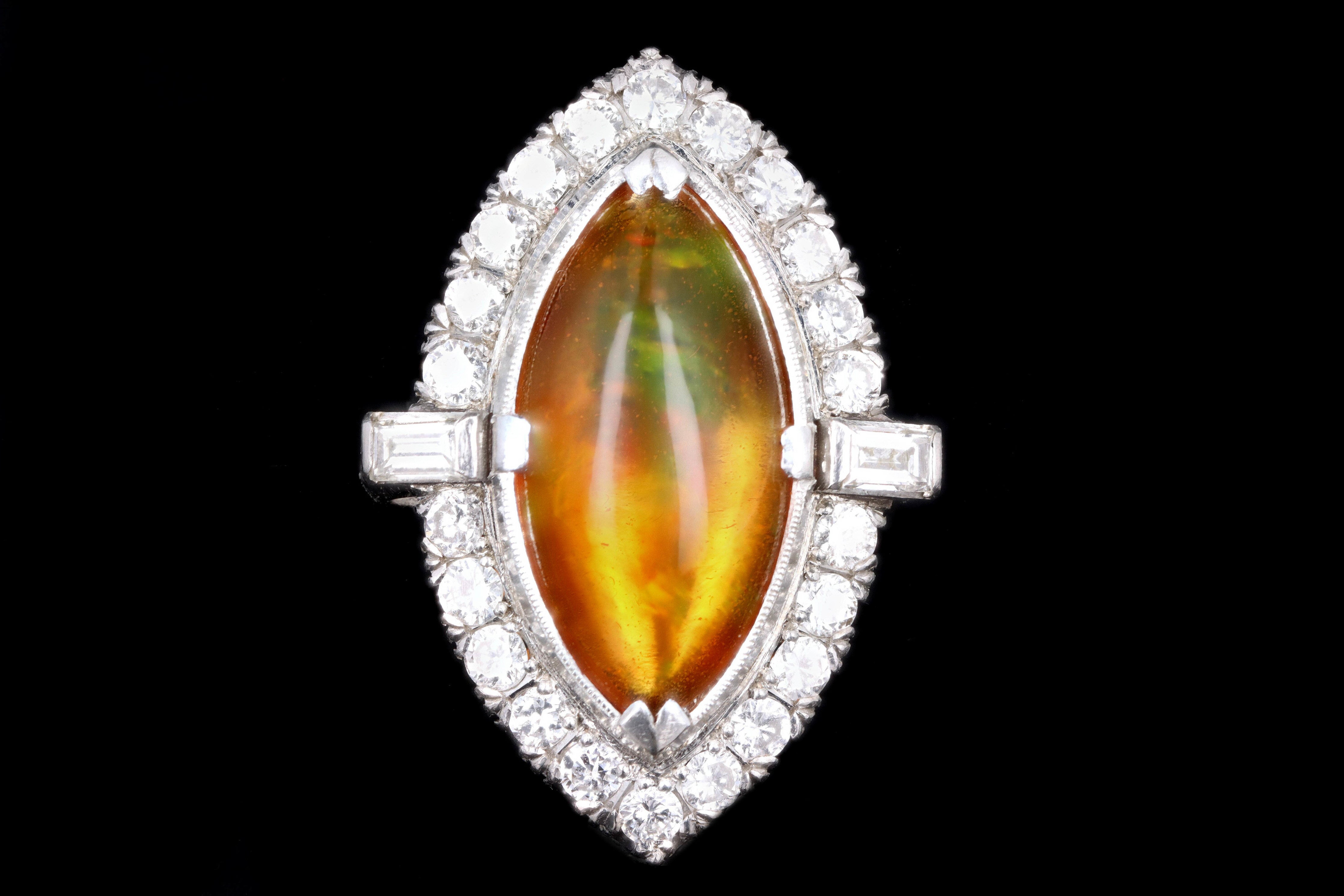 Retro Platinum 2.74 Carat Mexican Opal & Diamond Ring - Queen May