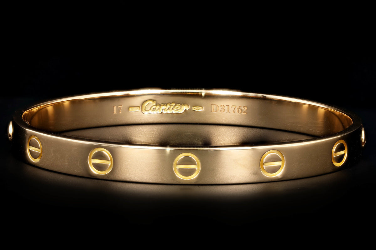 Cartier 18K Yellow Gold Love Bracelet Size 17 - Queen May