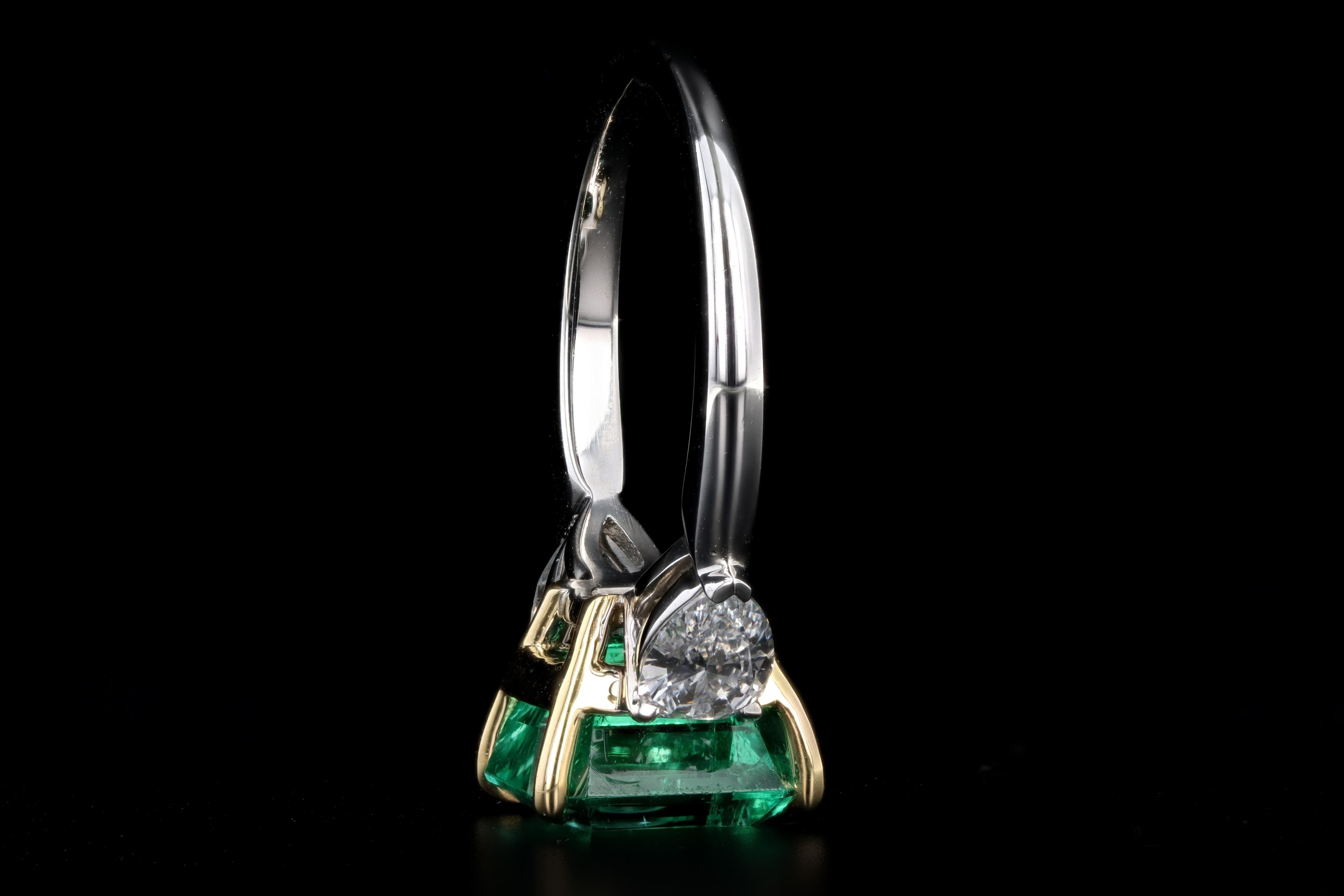 New Platinum and 18K 4.16 Carat Colombian Emerald And Diamond Ring AGL Certified - Queen May