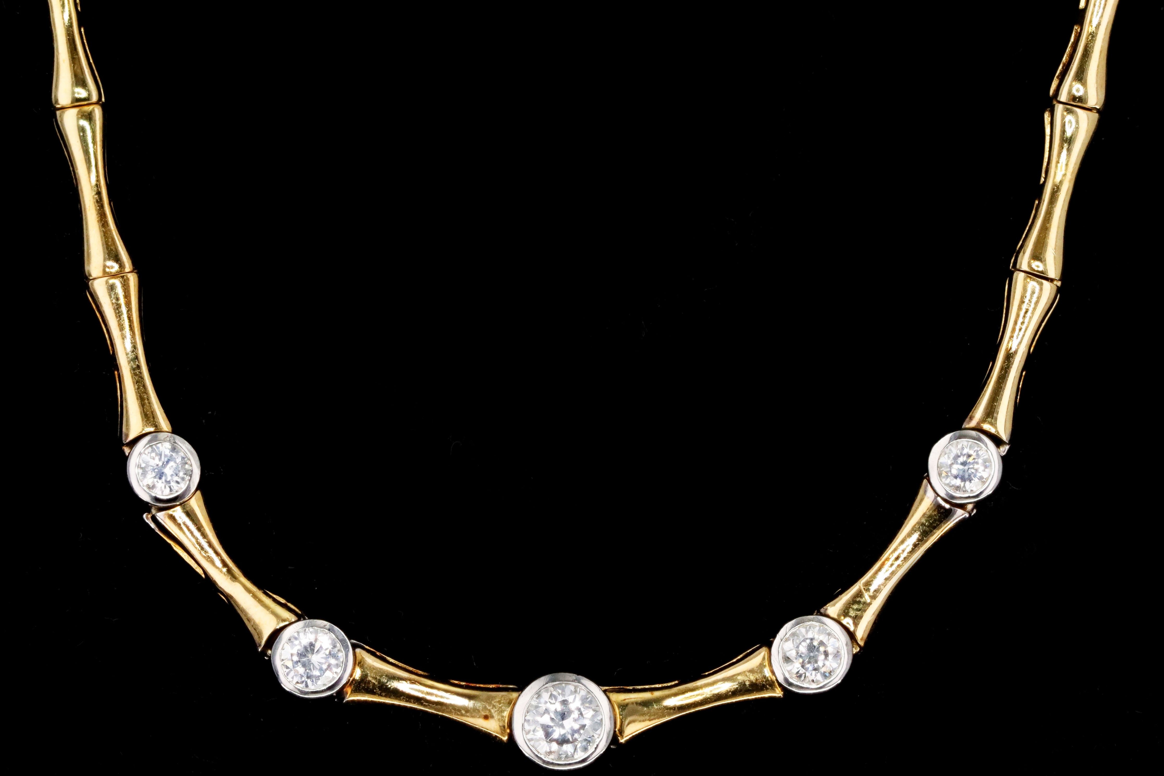 Vintage 14K Yellow Gold Bamboo Diamond Necklace - Queen May