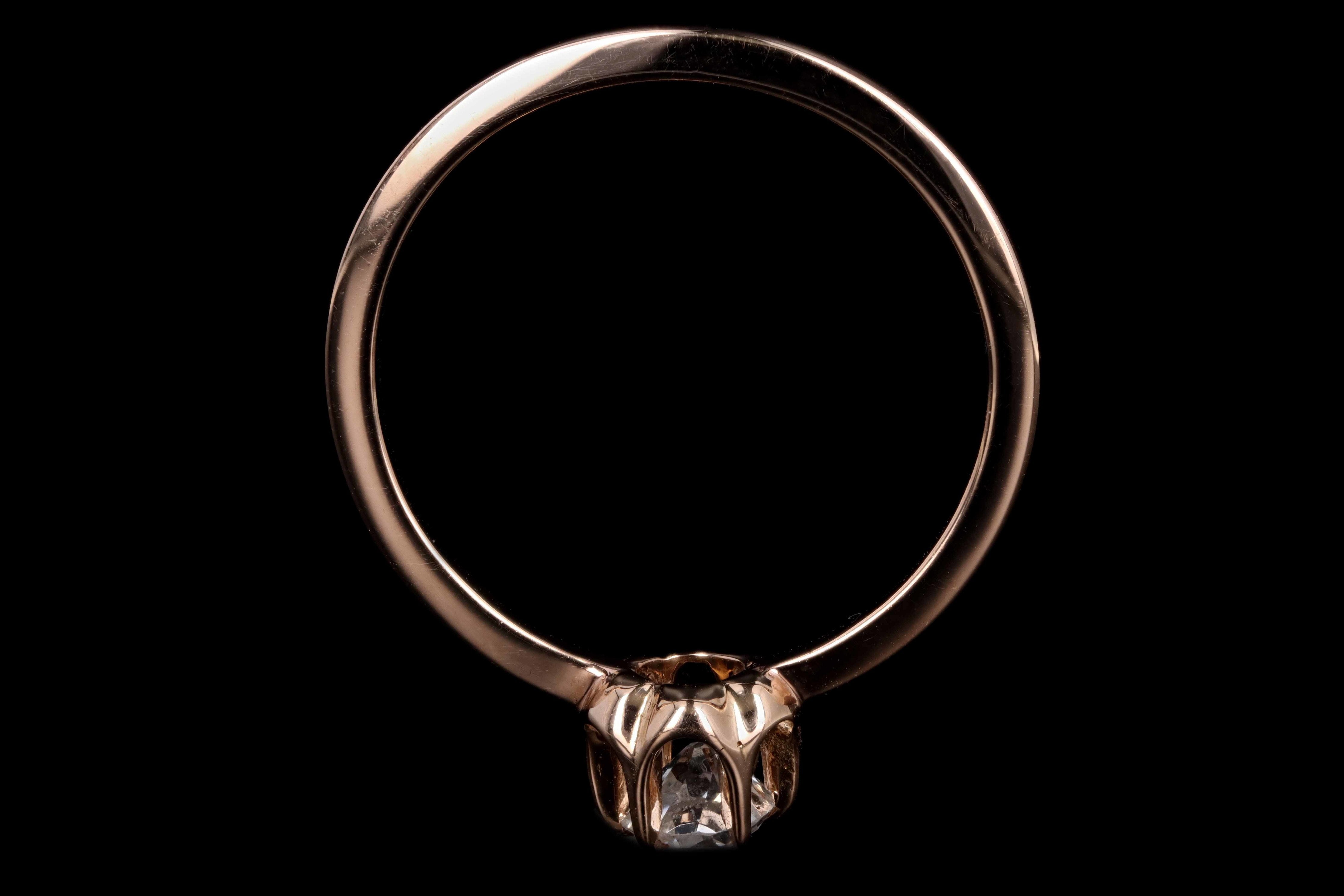 Victorian 14K Rose Gold .40 Carat Old Mine Cut Blecher Mounted Diamond Ring - Queen May