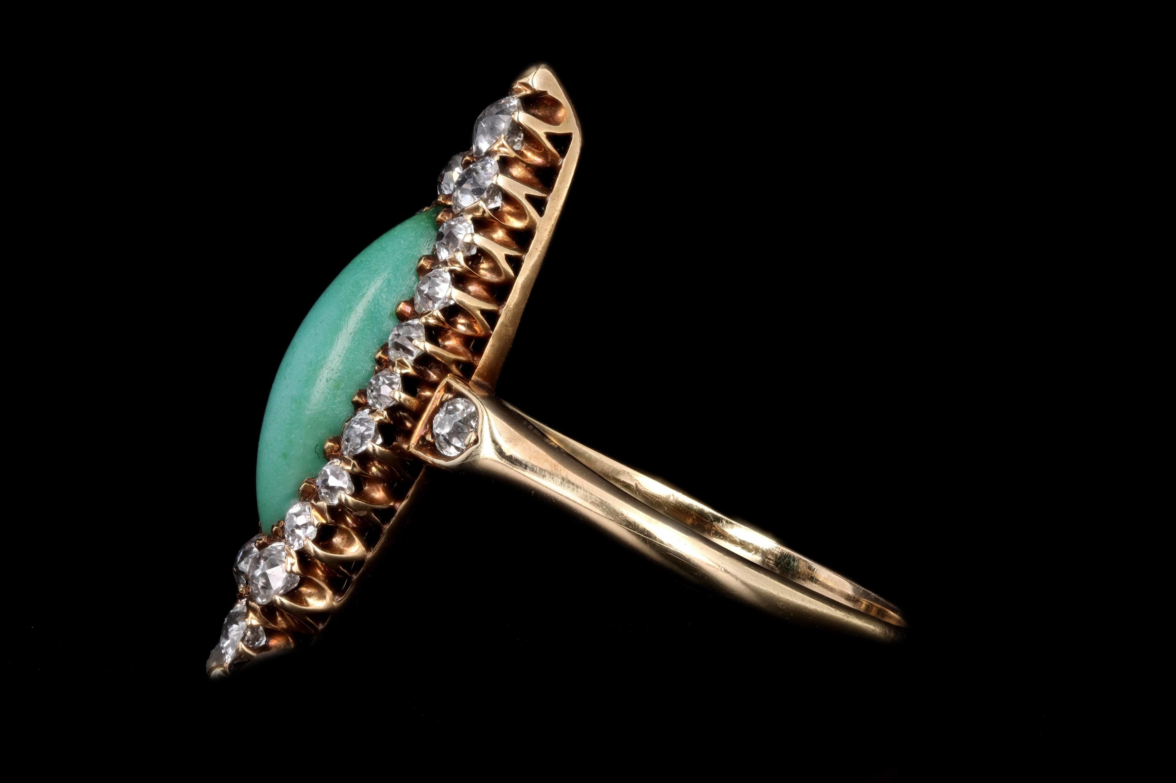 Victorian 14K Rose Gold Turquoise and Diamond Navette Ring - Queen May