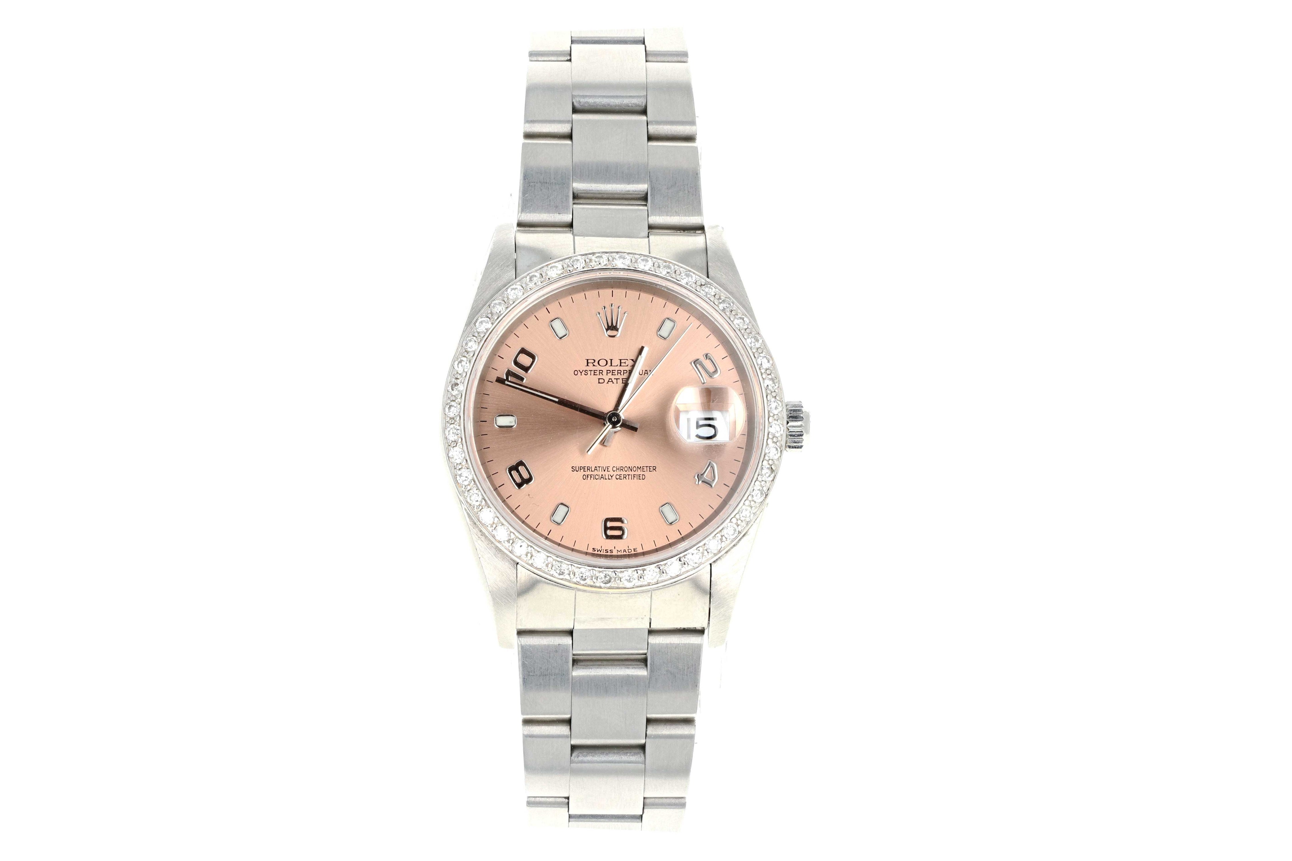 Rolex 15200 Oyster Perpetual Date 1 Carat Diamond Bezel Pink Face - Queen May